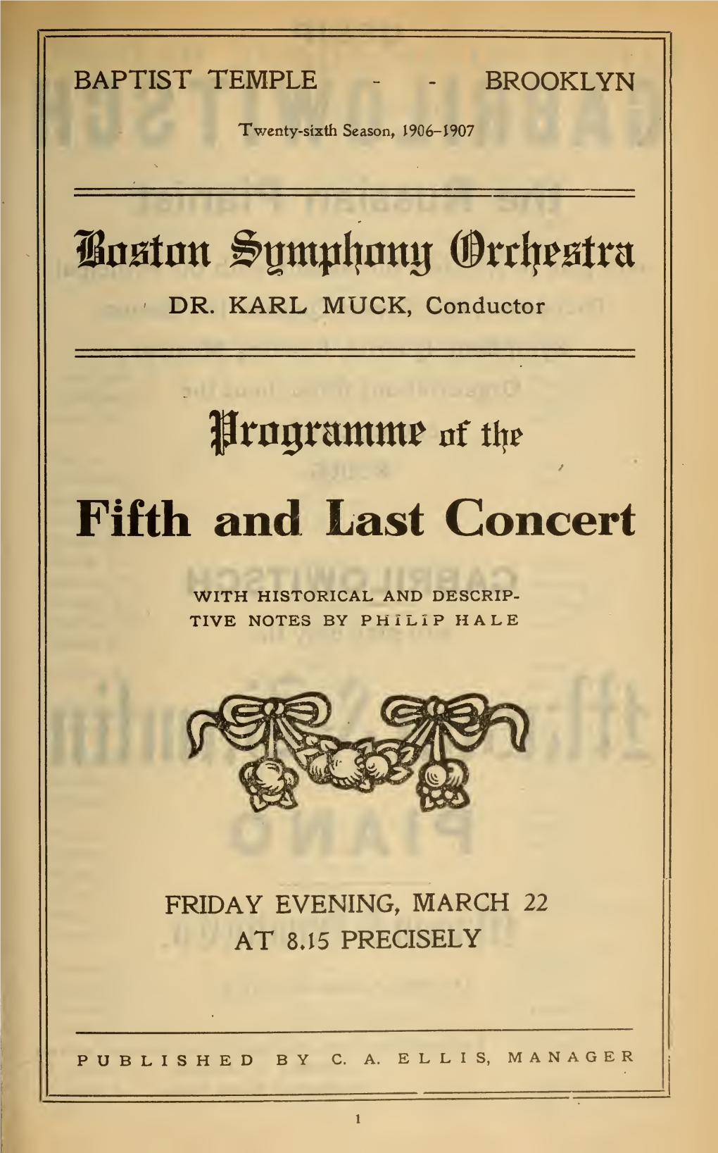 Boston Symphony Orchestra Concert Programs, Season 26,1906-1907, Trip