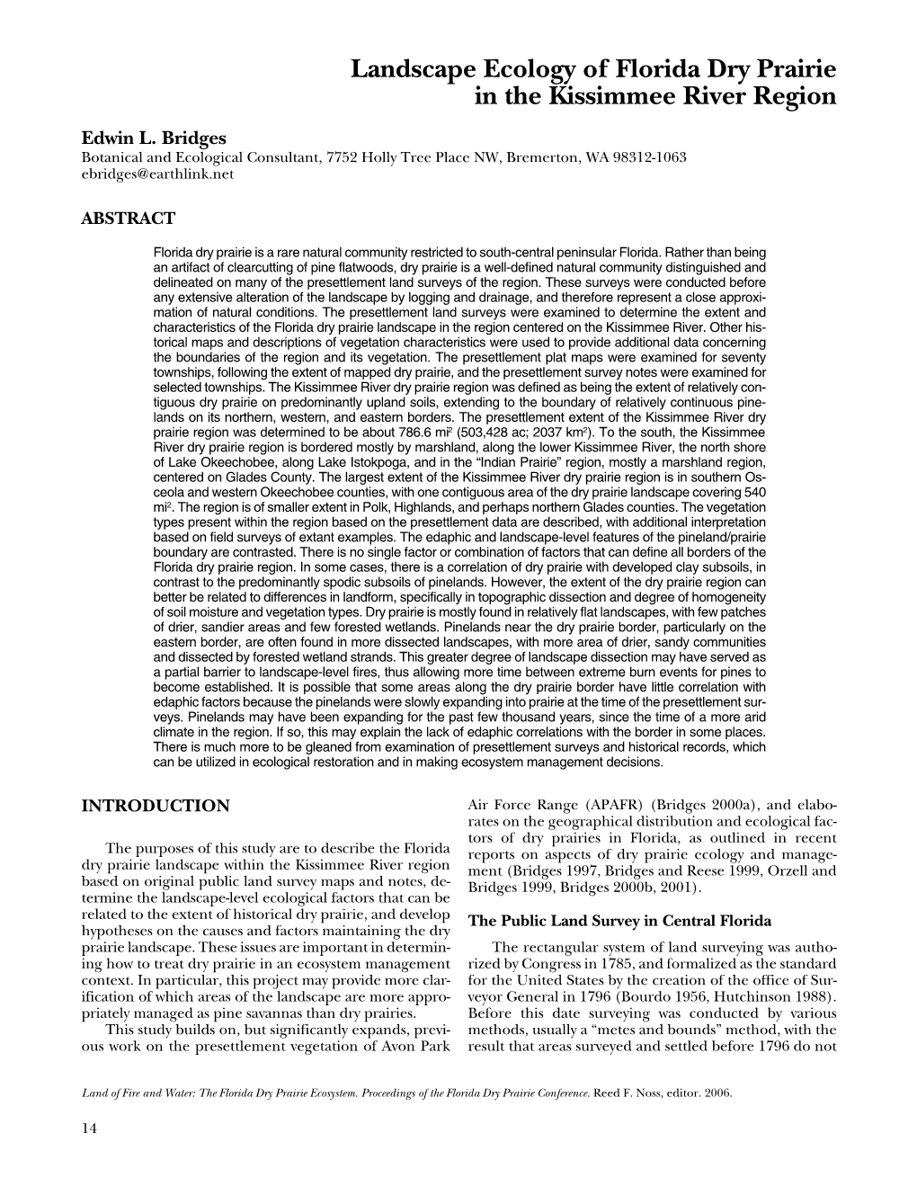 Landscape Ecology of Florida Dry Prairie in the Kissimmee River Region Edwin L