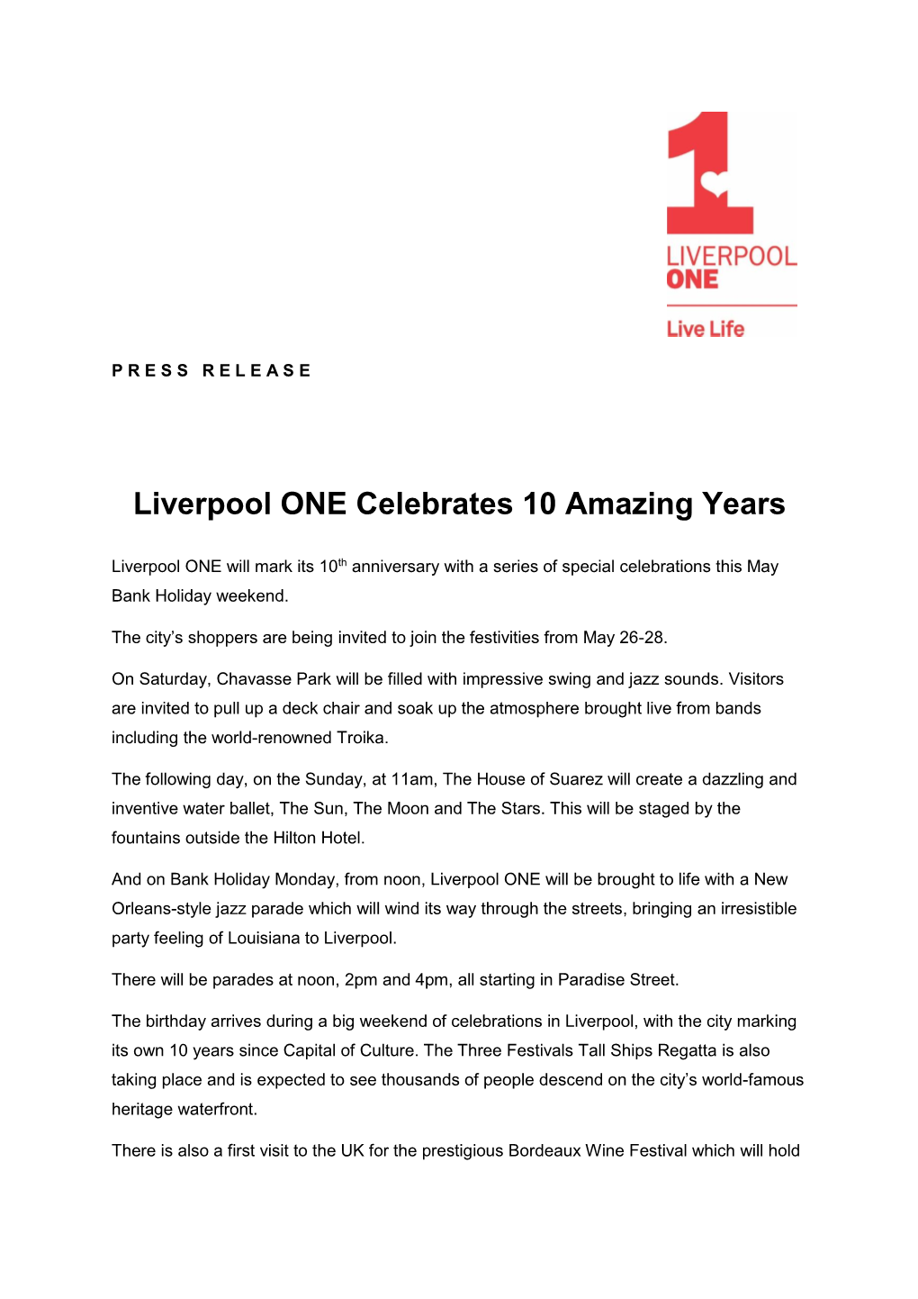 Liverpool ONE Celebrates 10 Amazing Years