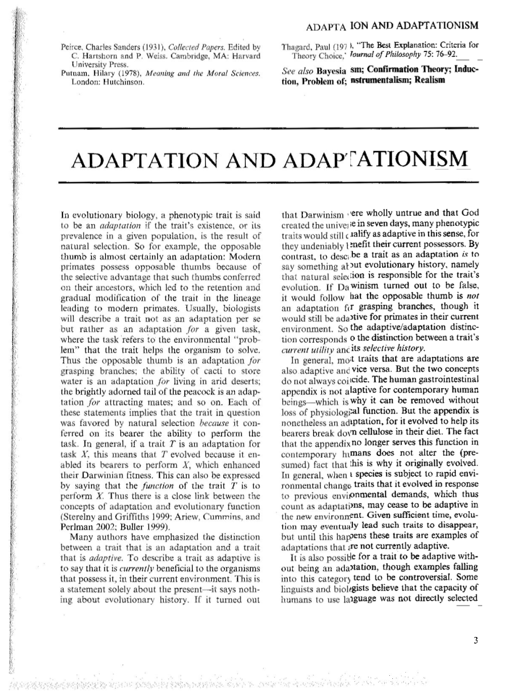 Adaptation and Adaptationism