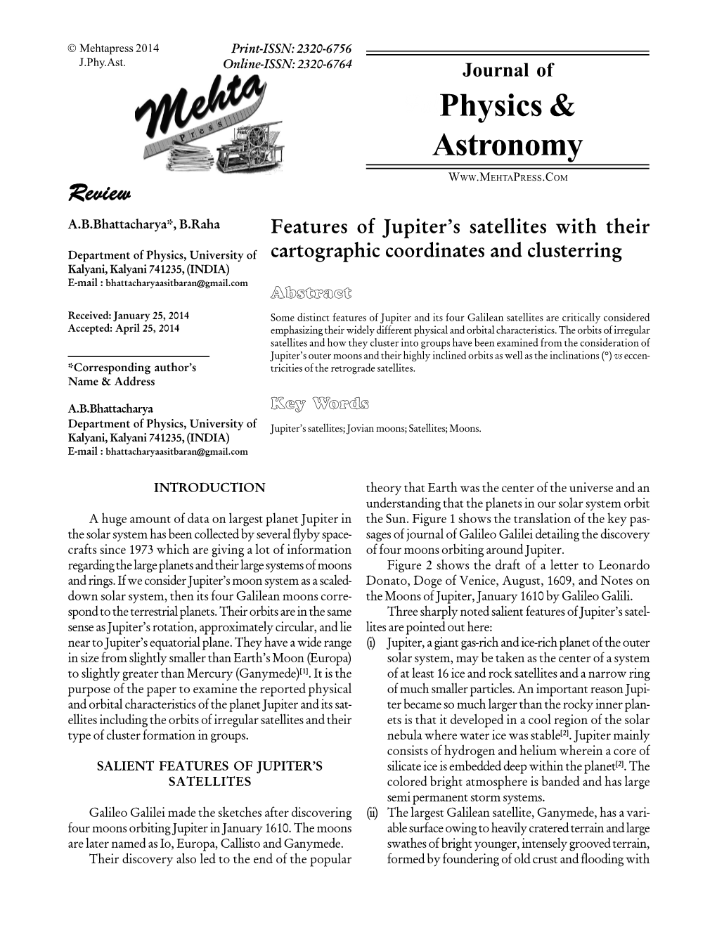 Features of Jupiter's Satellites with Their Cartographic Coordinates And