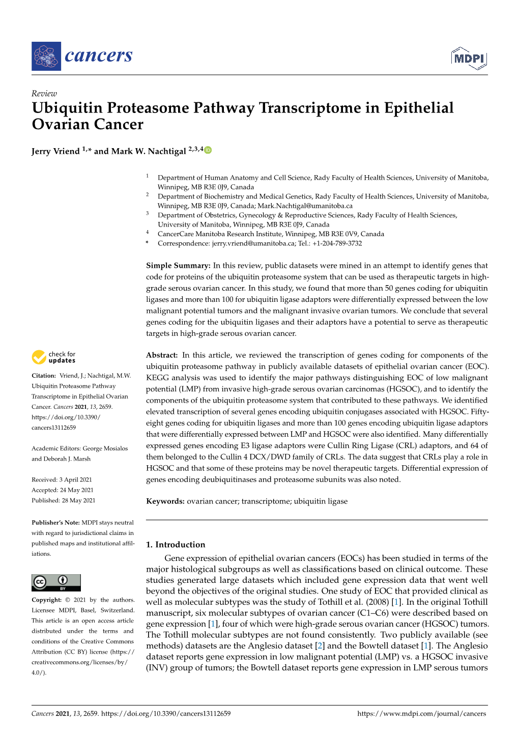 Ubiquitin Proteasome Pathway Transcriptome in Epithelial Ovarian Cancer