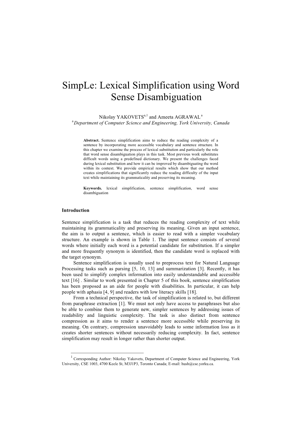 Lexical Simplification Using Word Sense Disambiguation