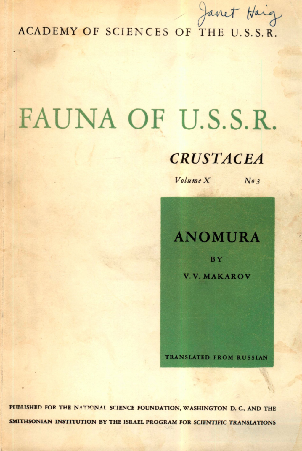 Fauna of U.S.S.R. Crustacea