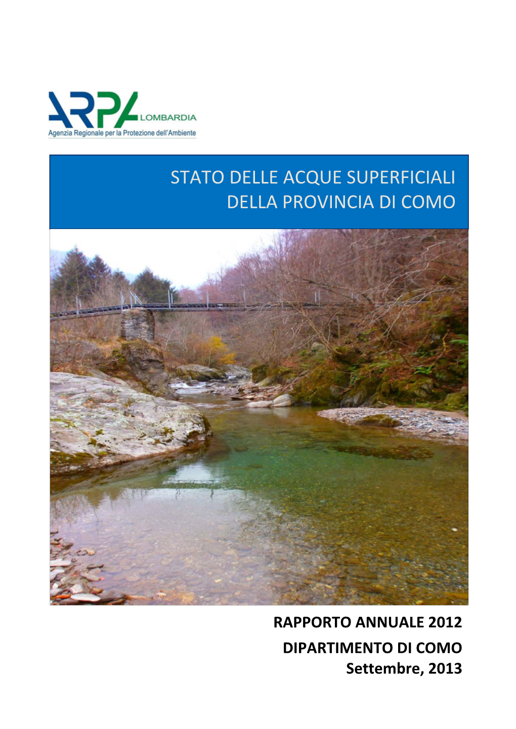 Stato Delle Acque Superficiali Della Provincia Di Como 2012