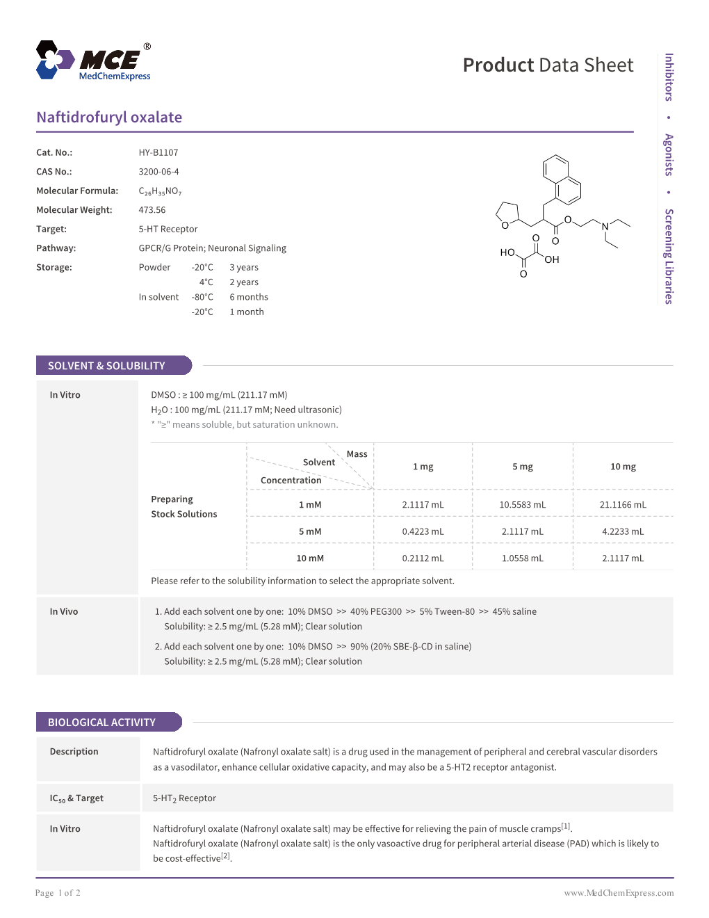 Naftidrofuryl Oxalate | Medchemexpress