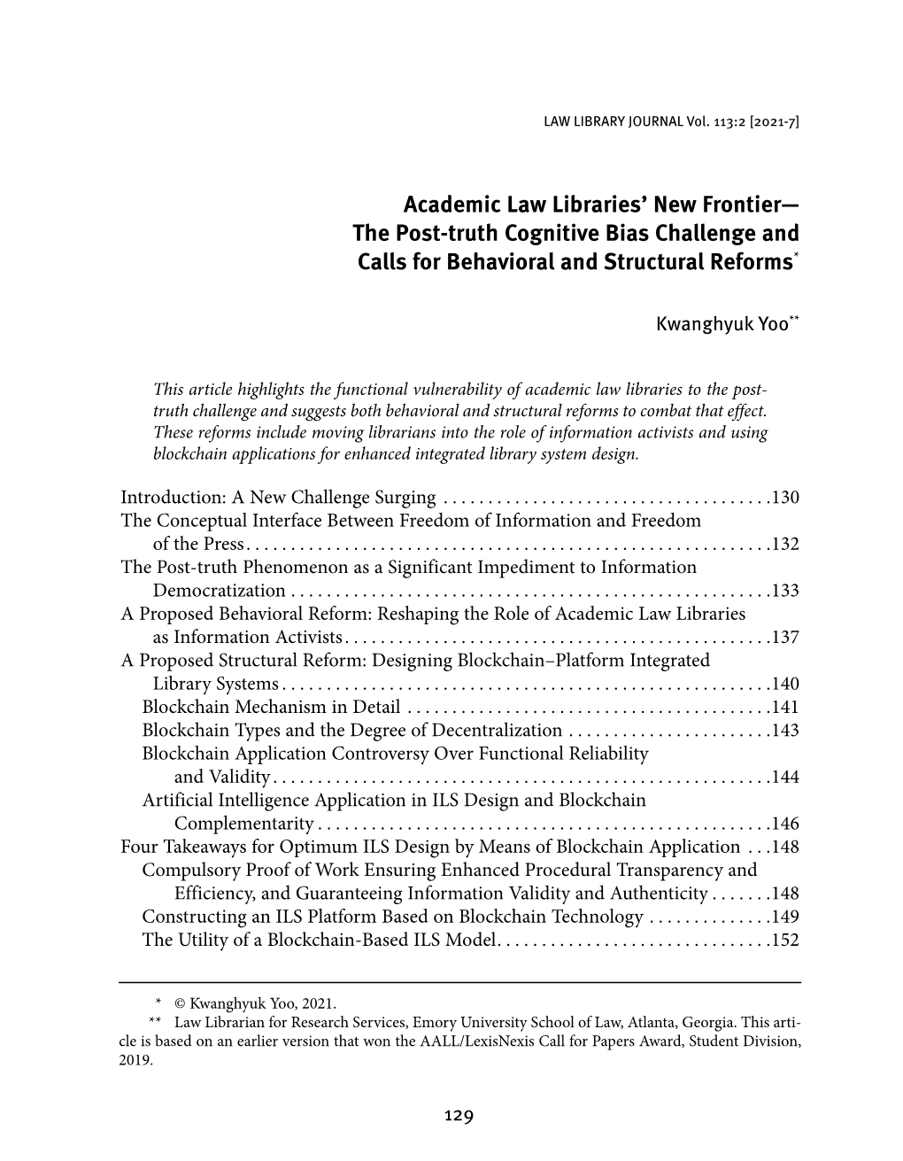 Law Library Journal / Volume 113, No. 2 (Spring 2021)