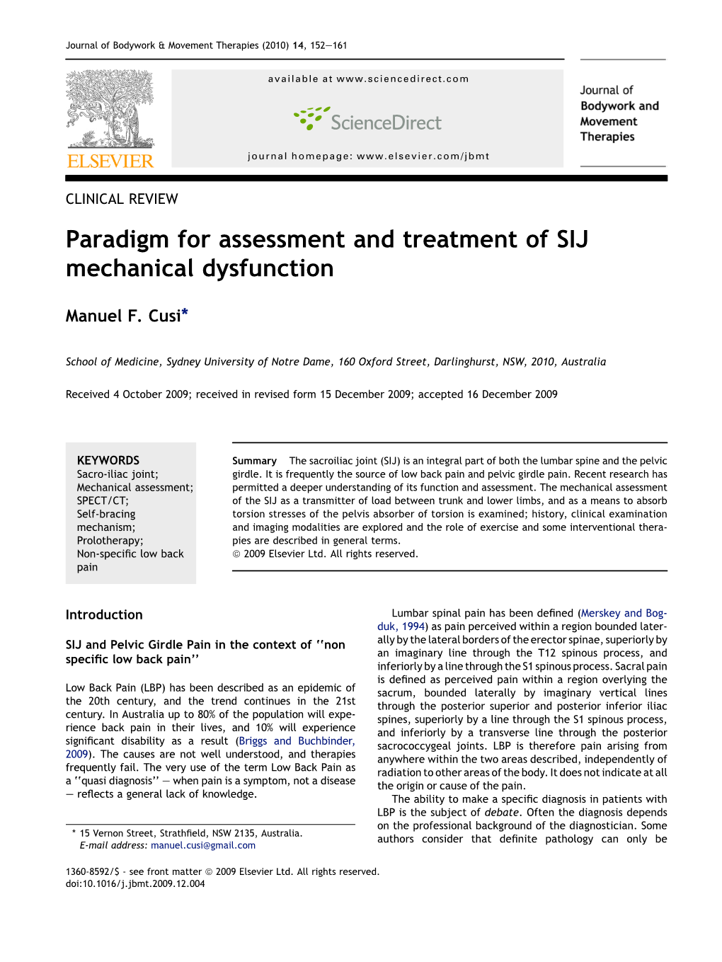 Paradigm for Assessment and Treatment of SIJ Mechanical Dysfunction