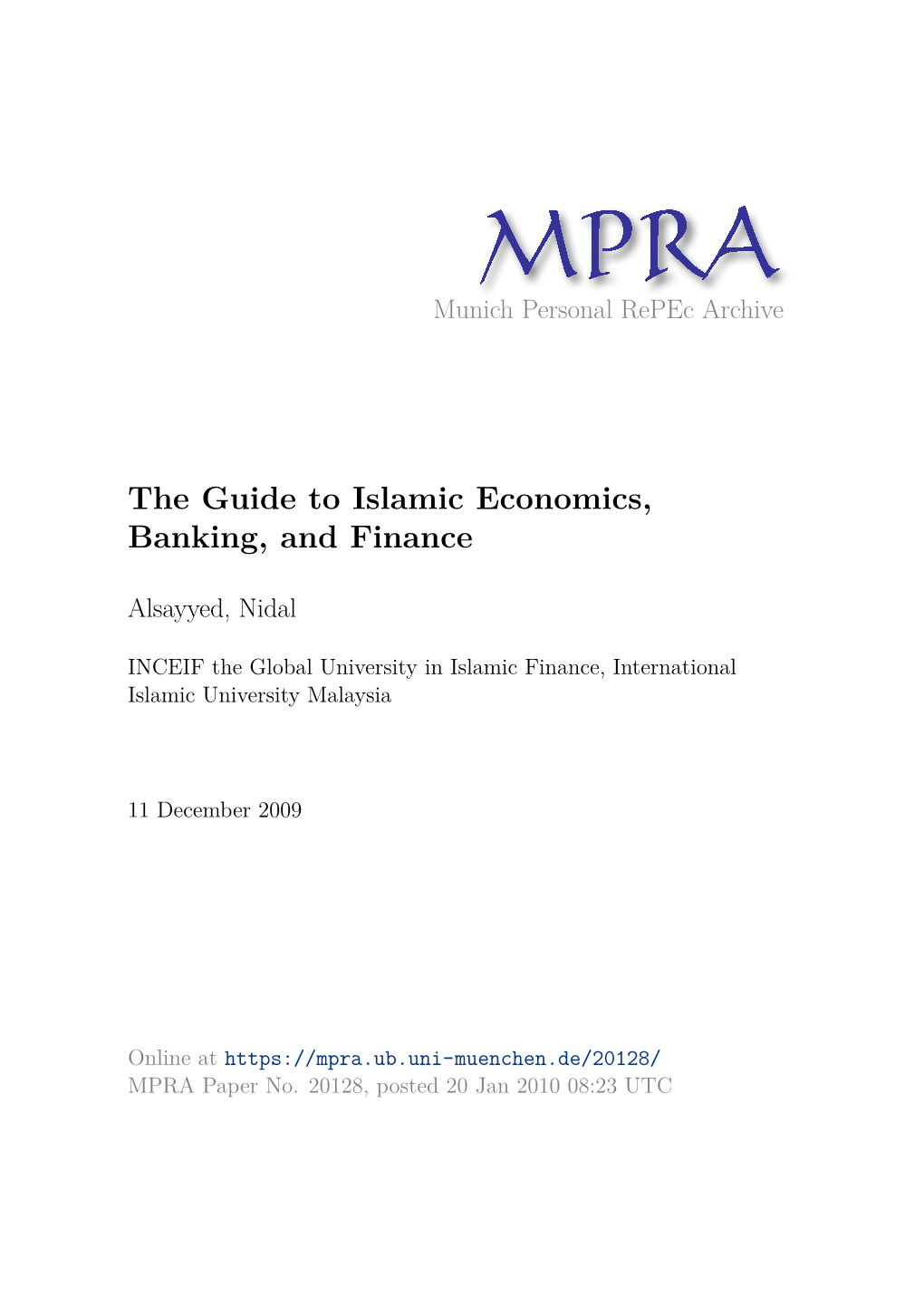 The Guide to Islamic Economics, Banking, and Finance
