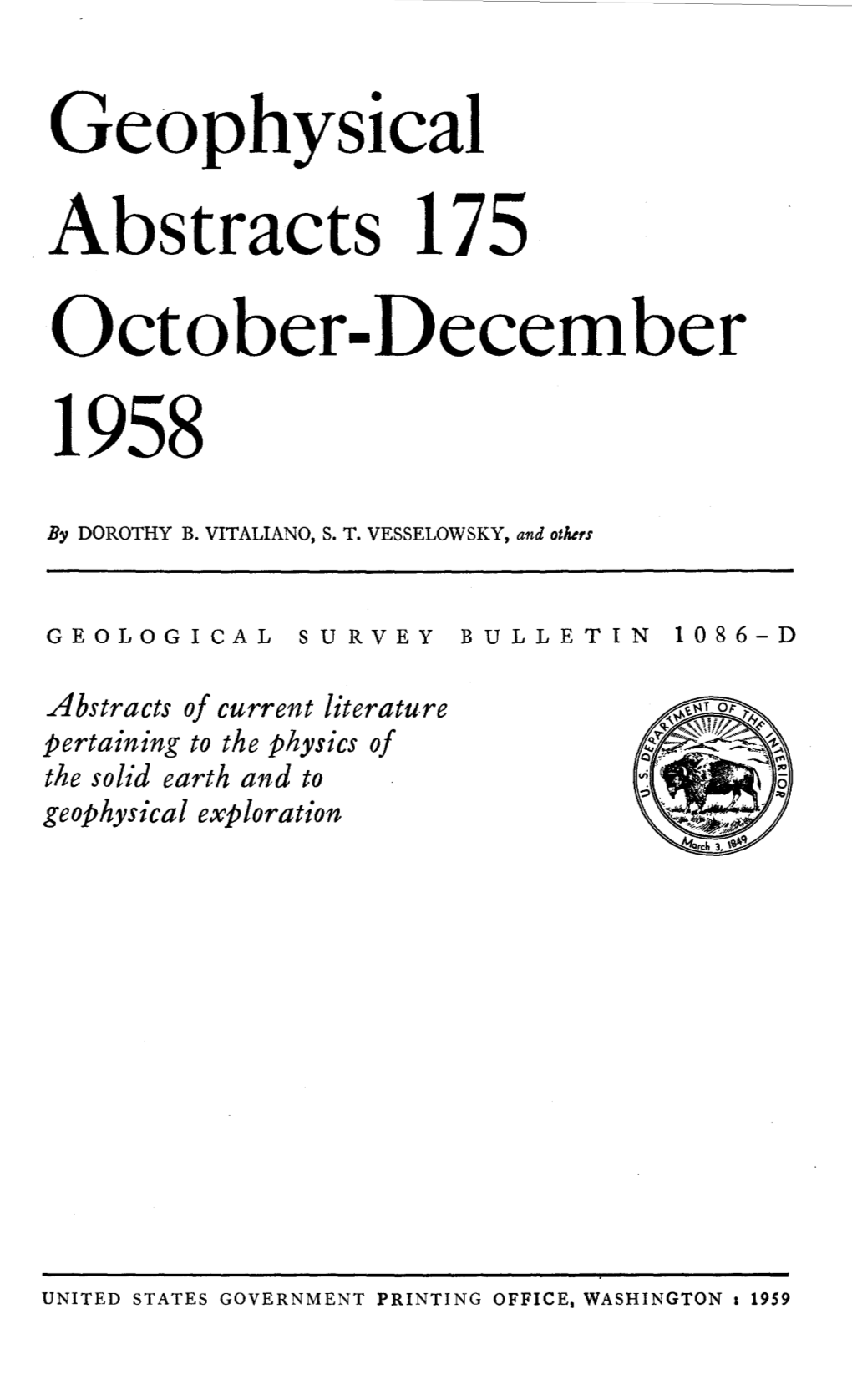 Geophysical Abstracts 175 October-December 1958