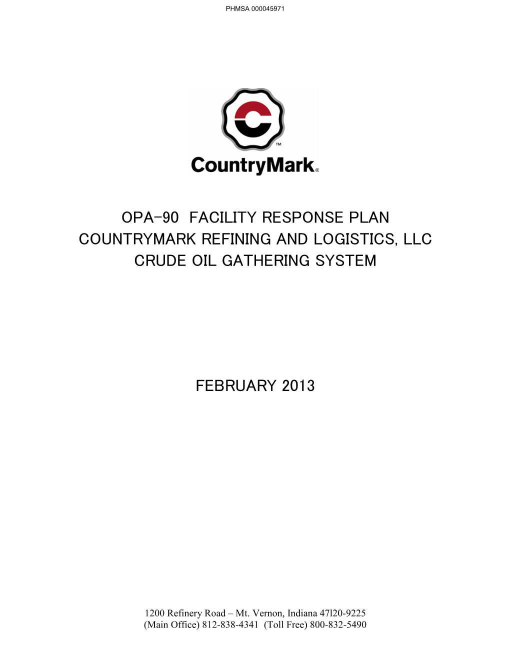 Opa-90 Facility Response Plan Countrymark Refining and Logistics, Llc Crude Oil Gathering System