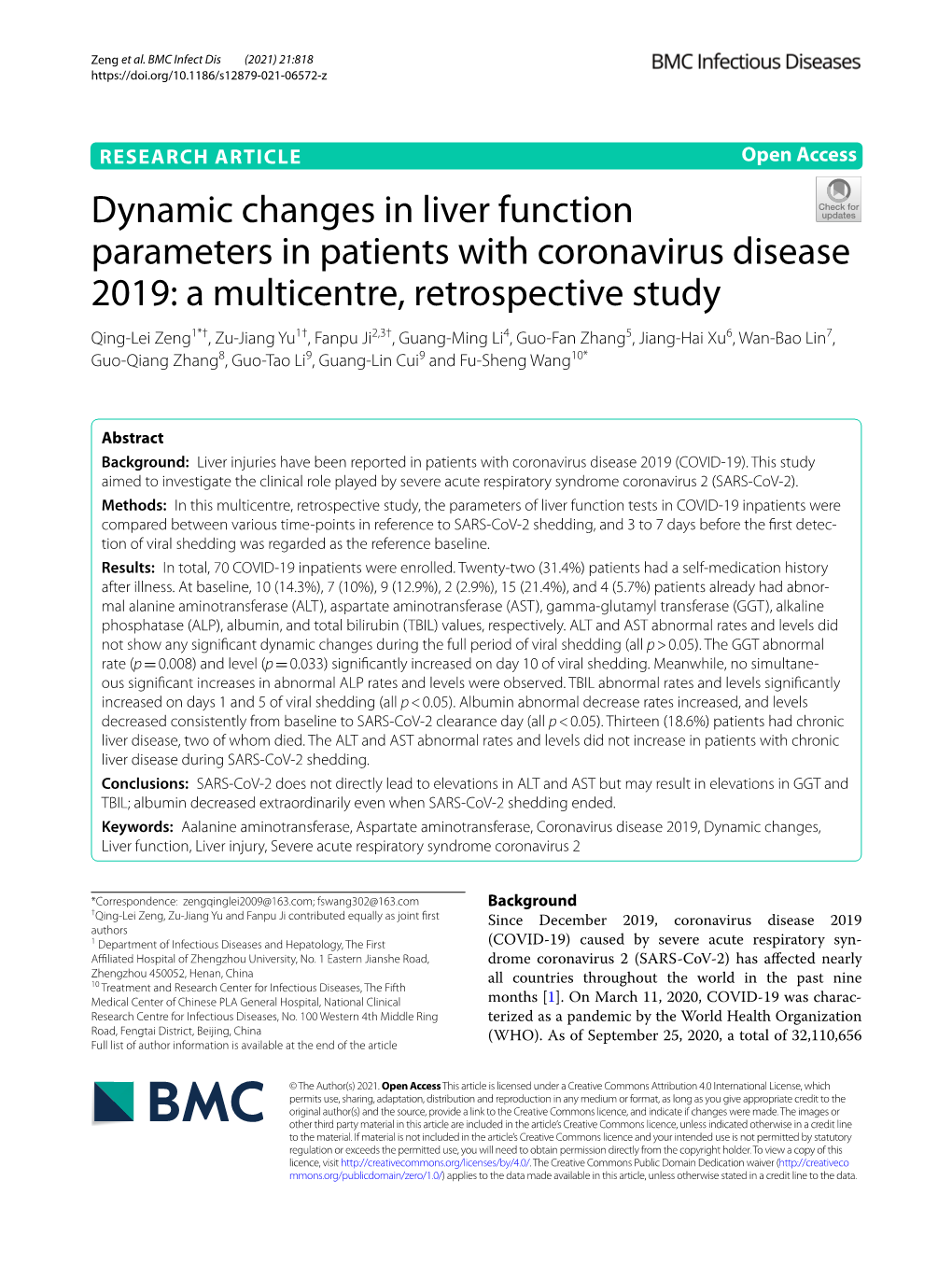 Dynamic Changes in Liver Function Parameters in Patients With