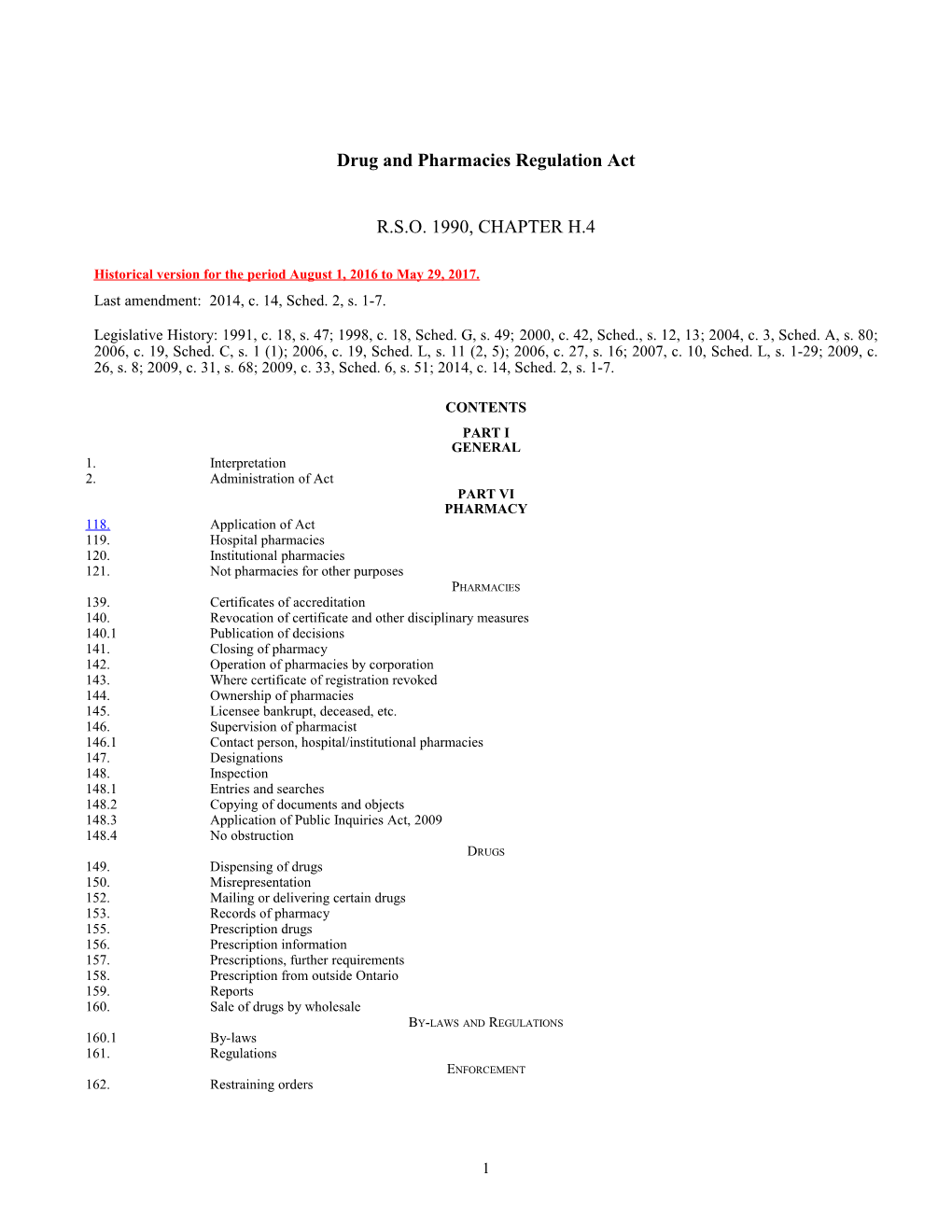 Drug and Pharmacies Regulation Act, R.S.O. 1990, C. H.4