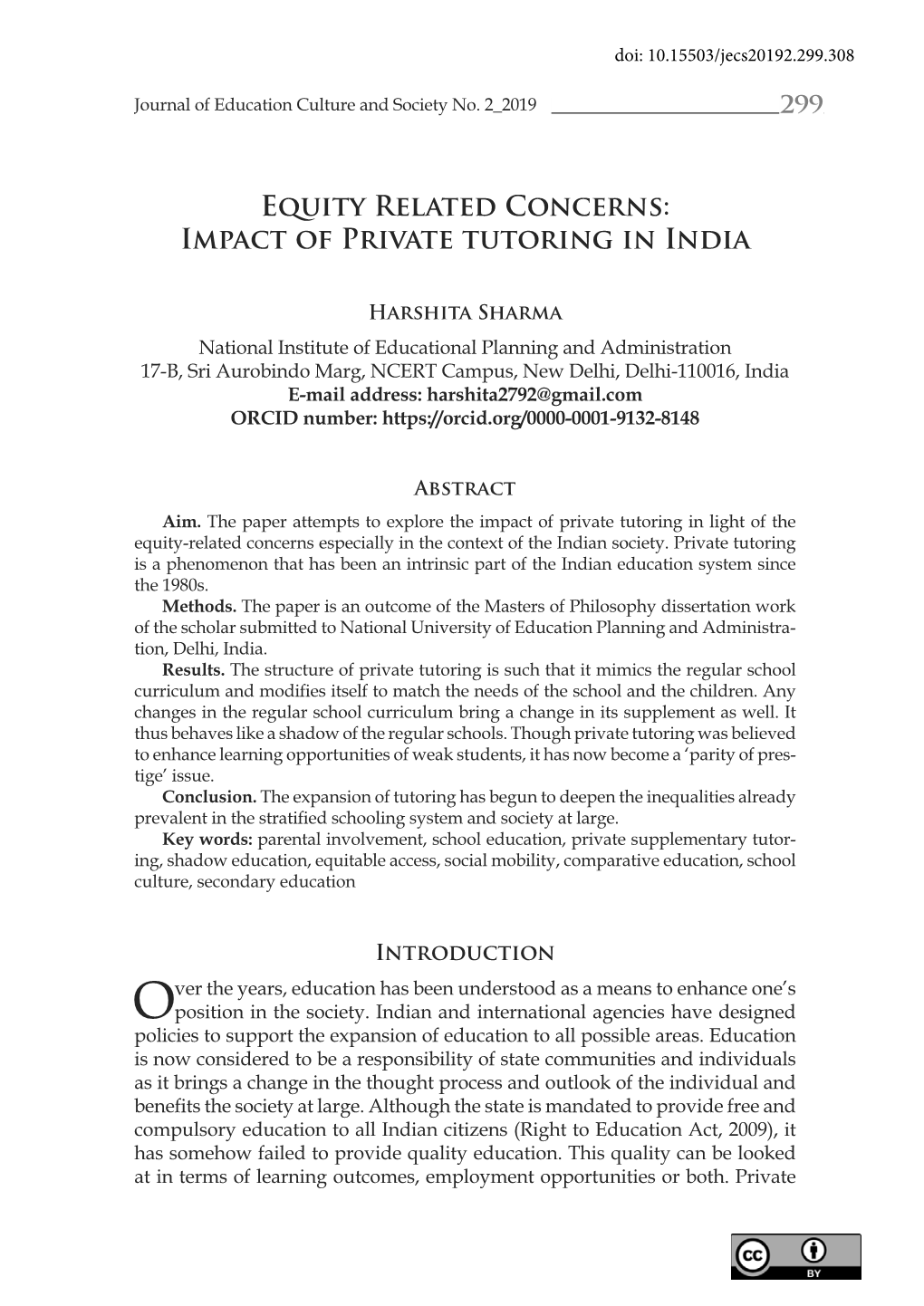 299 Equity Related Concerns: Impact of Private Tutoring in India