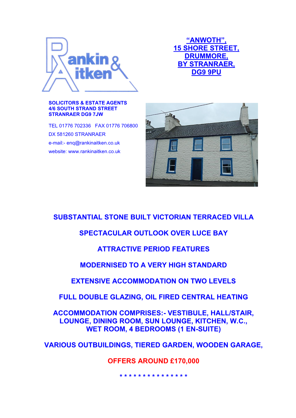 “Anwoth”, 15 Shore Street, Drummore, by Stranraer, Dg9 9Pu