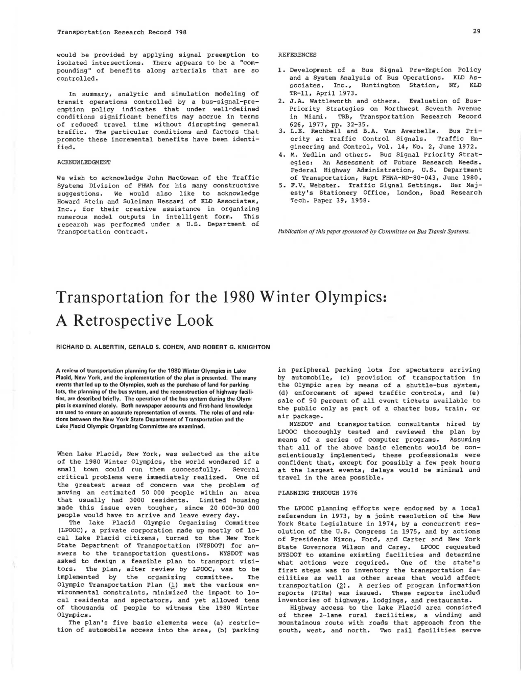Transportation for the 1980 Winter Olympics: A