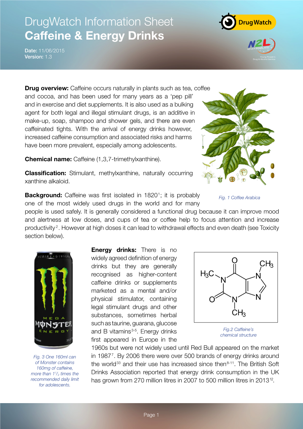 Drugwatch Information Sheet: Caffeine & Energy Drinks