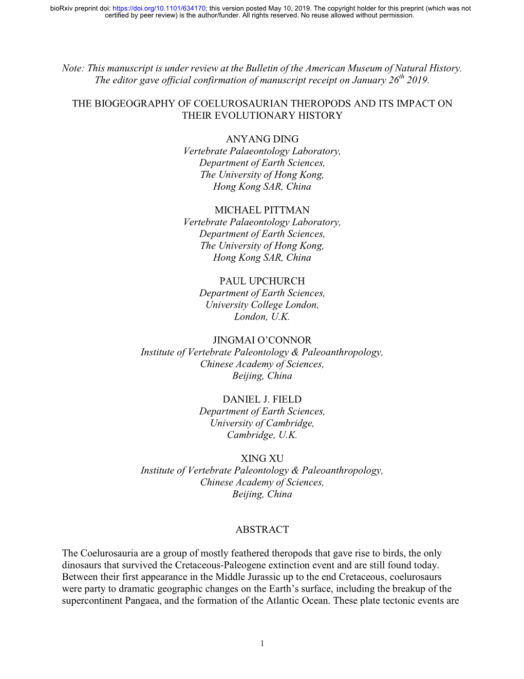 The Biogeography of Coelurosaurian Theropods and Its Impact on Their Evolutionary History