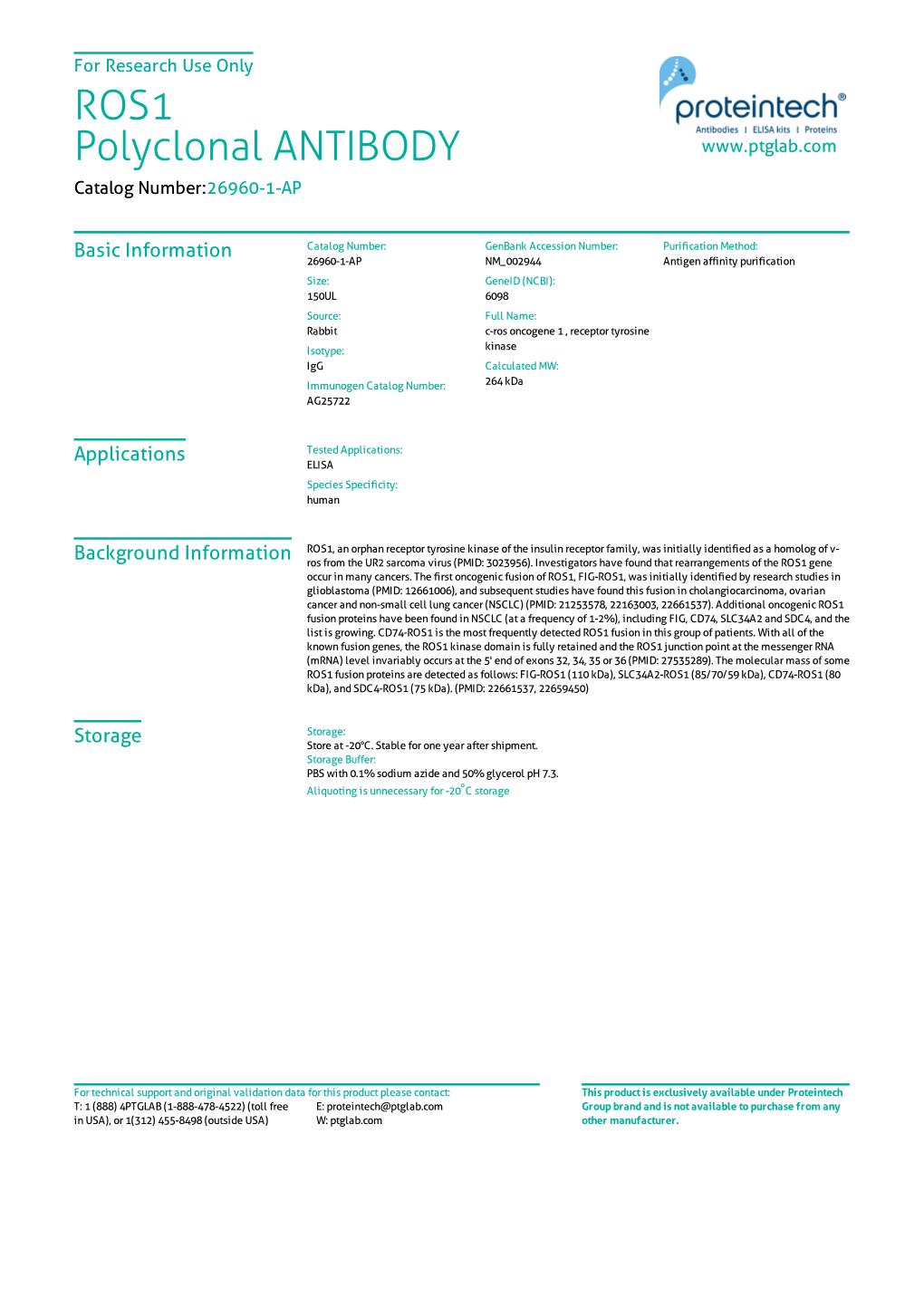 ROS1 Polyclonal ANTIBODY Catalog Number:26960-1-AP