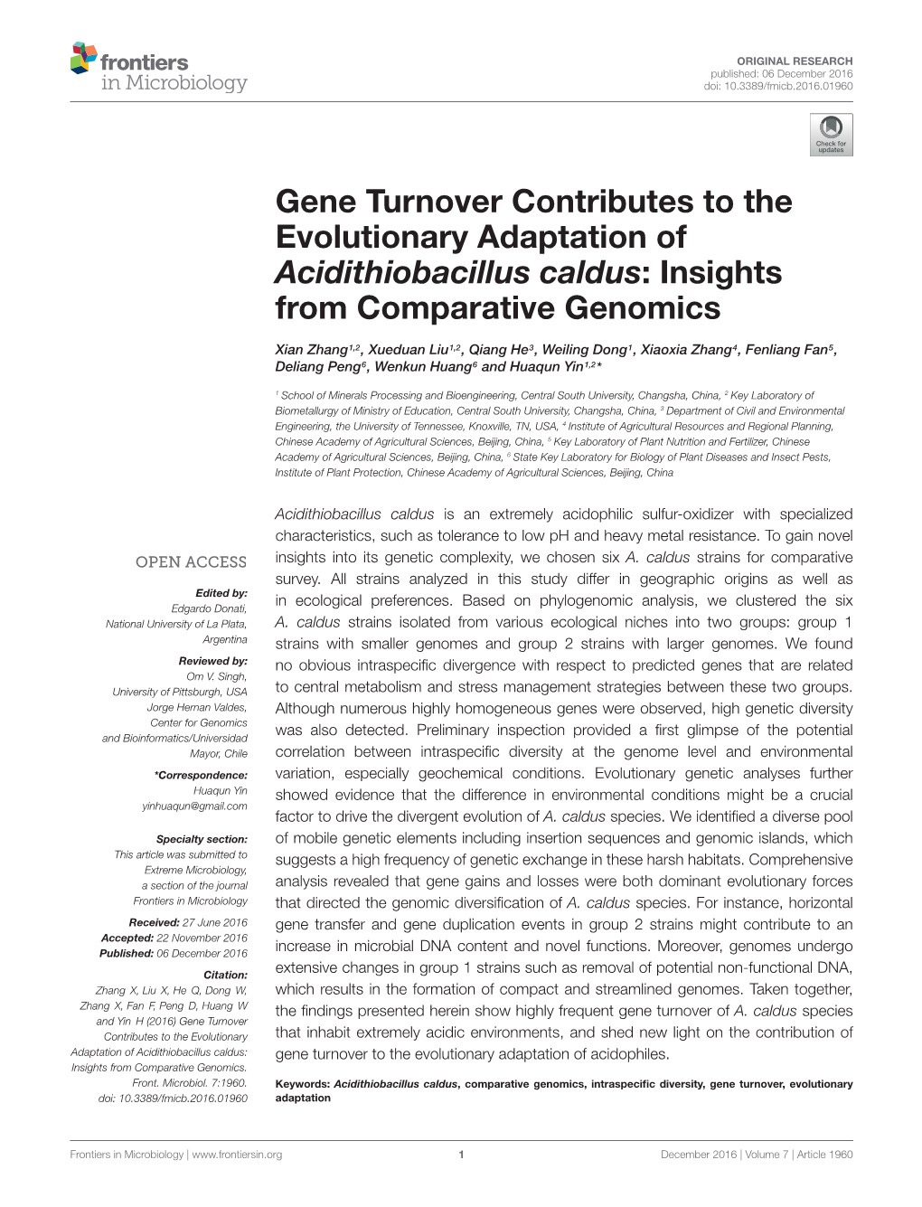 Gene Turnover Contributes to the Evolutionary Adaptation of Acidithiobacillus Caldus: Insights from Comparative Genomics