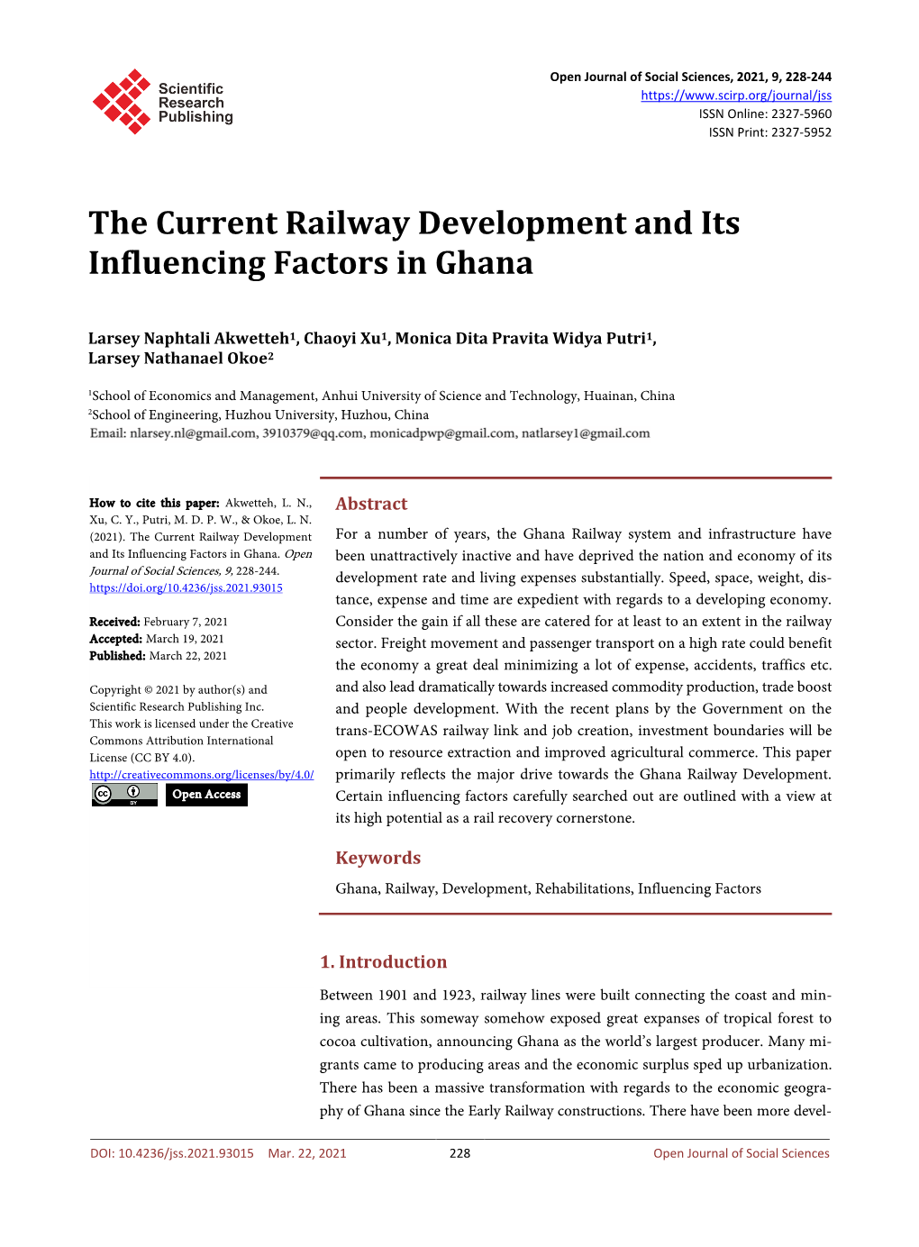 The Current Railway Development and Its Influencing Factors in Ghana