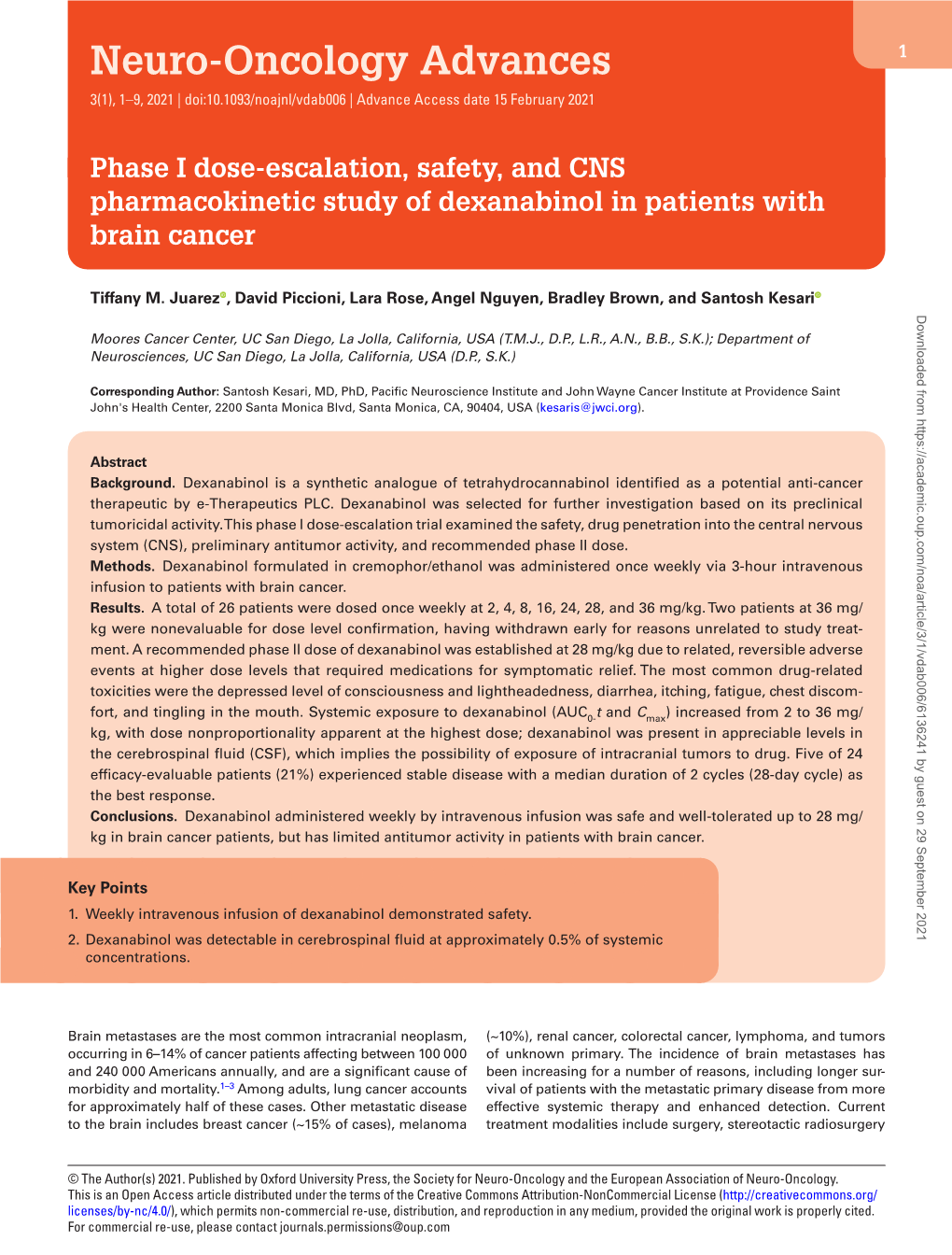 Neuro-Oncology Advances 1 3(1), 1–9, 2021 | Doi:10.1093/Noajnl/Vdab006 | Advance Access Date 15 February 2021