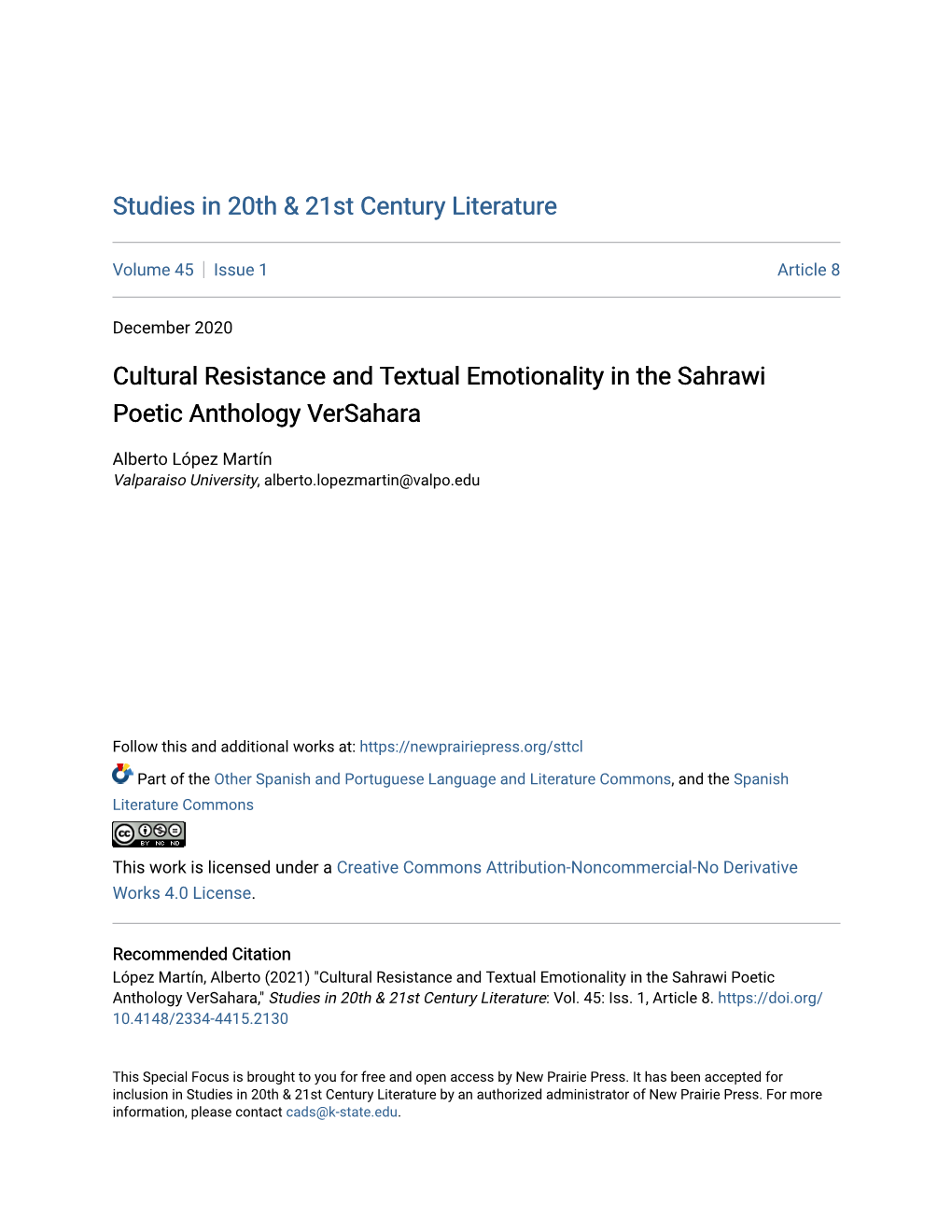 Cultural Resistance and Textual Emotionality in the Sahrawi Poetic Anthology Versahara