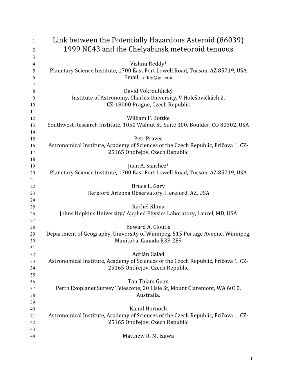 Link Between the Potentially Hazardous Asteroid (86039) 1999 NC43 and the Chelyabin