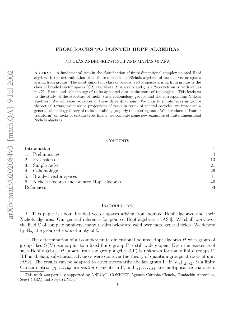 Arxiv:Math/0202084V3 [Math.QA] 9 Jul 2002 Ey UA N Ey (UNC)