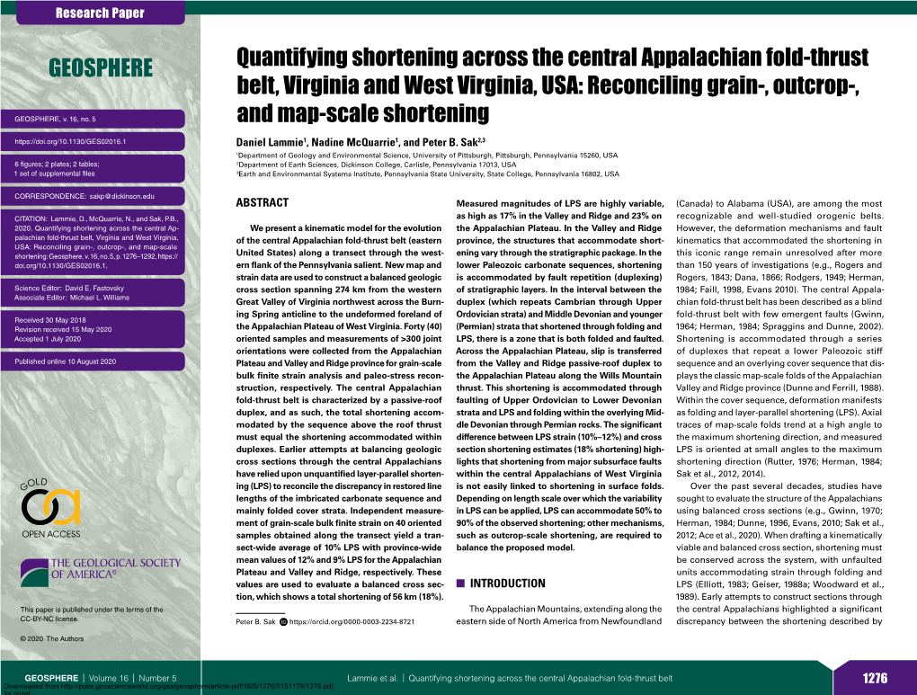 Quantifying Shortening Across the Central Appalachian Fold-Thrust Belt, Virginia and West Virginia, USA: Reconciling Grain-, Outcrop