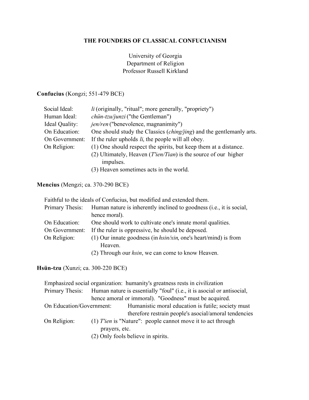 The Founders of Classical Confucianism