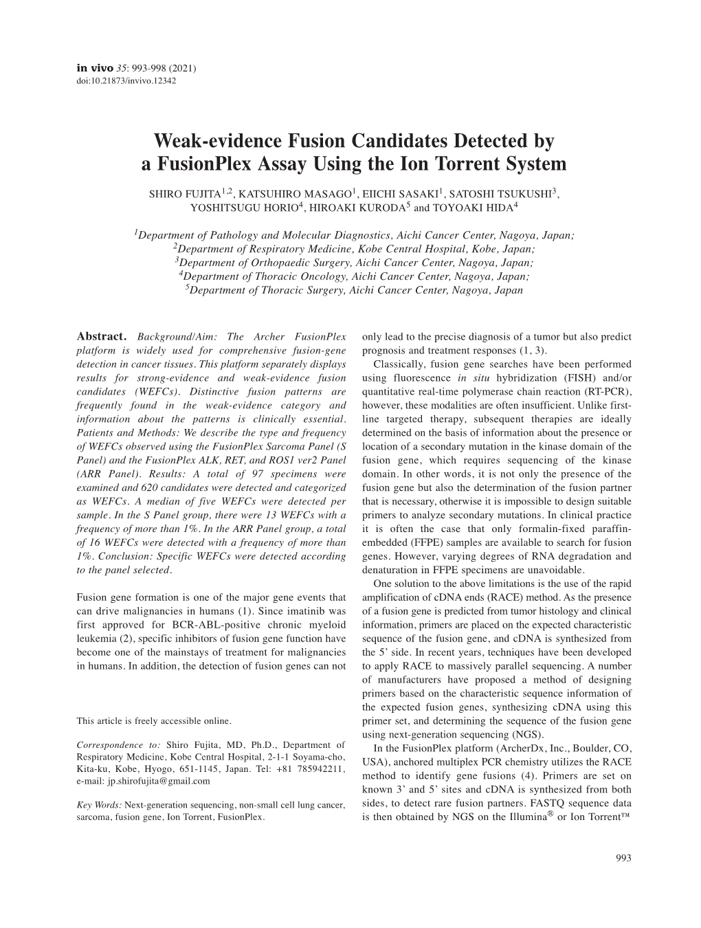 Weak-Evidence Fusion Candidates Detected by a Fusionplex Assay