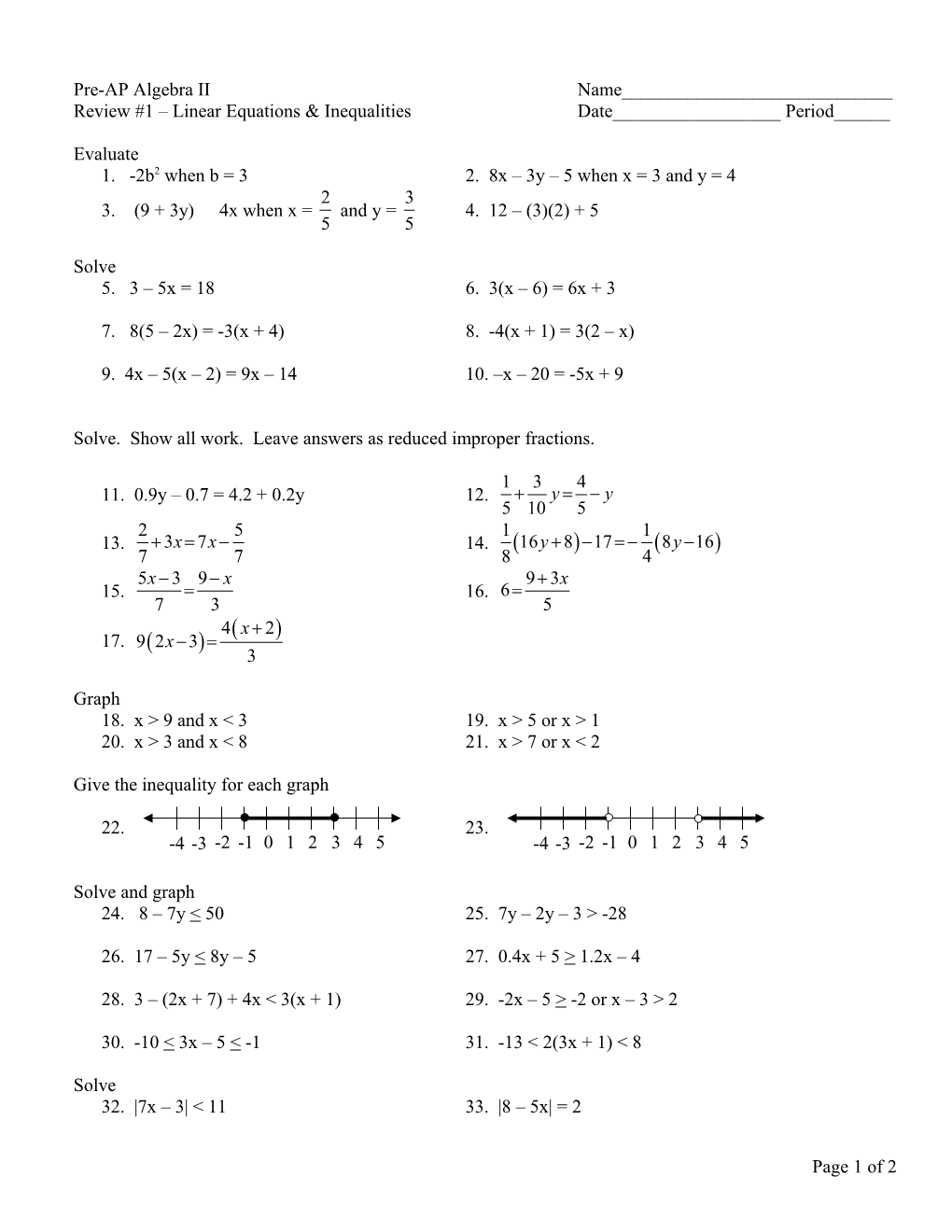 Pre-AP Algebra II