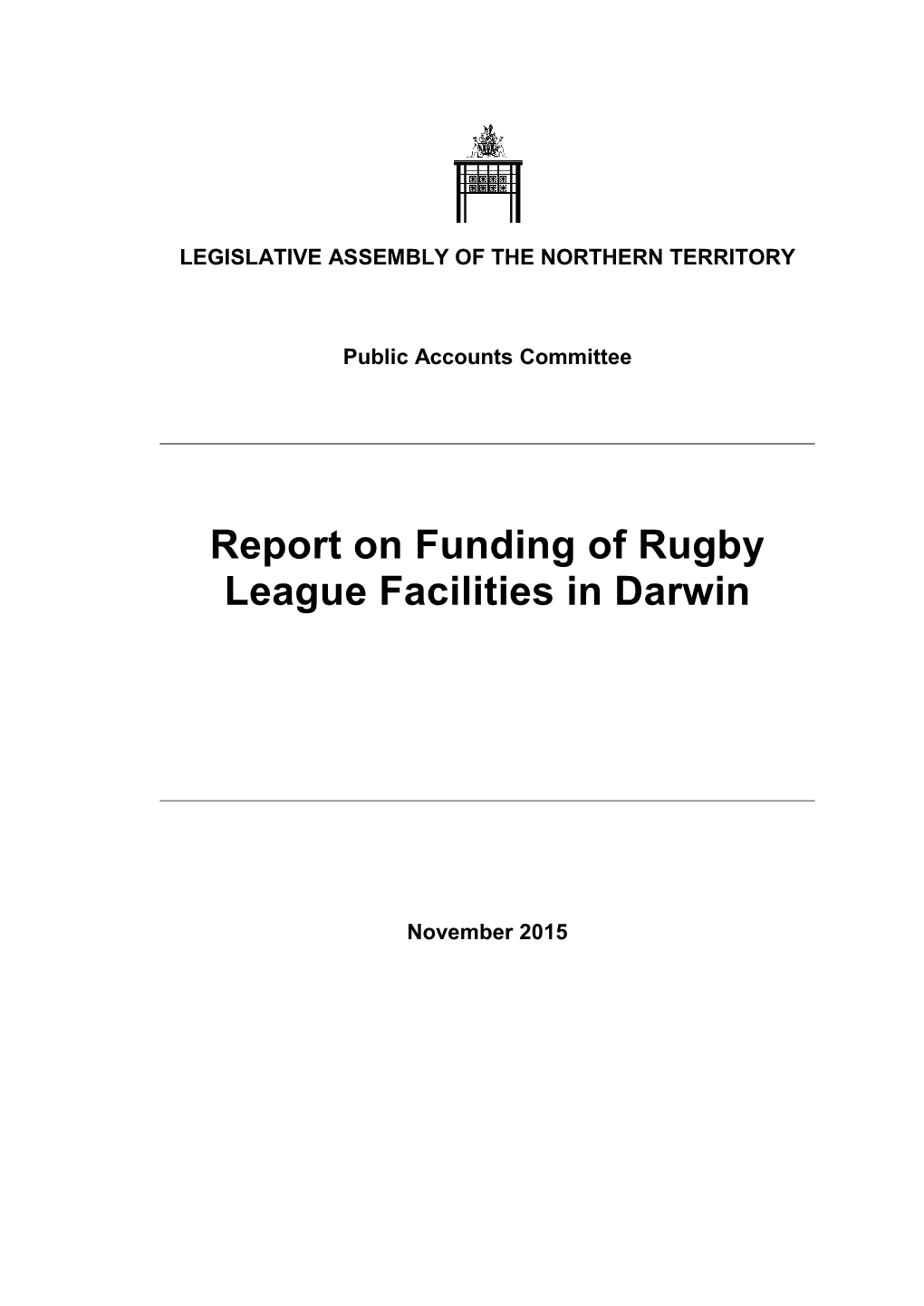 Report on Funding of Rugby League Facilities in Darwin