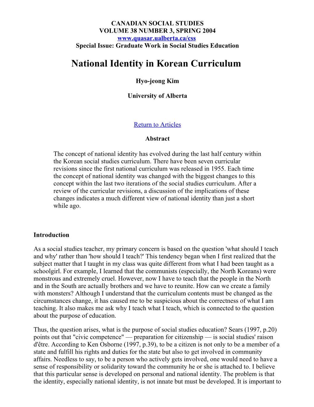 National Identity in Korean Curriculum
