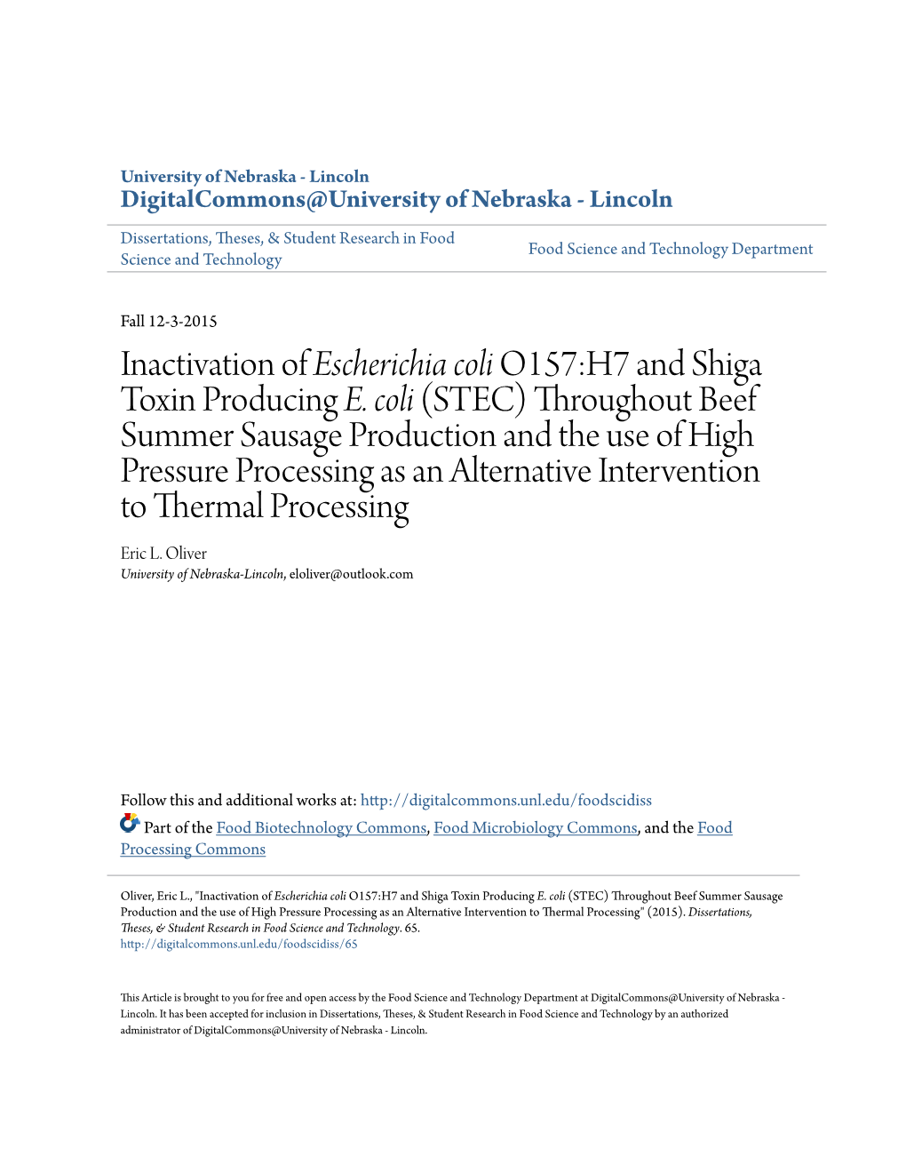 O157:H7 and Shiga Toxin Producing &lt;I&gt;E. Coli&lt;/I&gt; (STEC) Througho