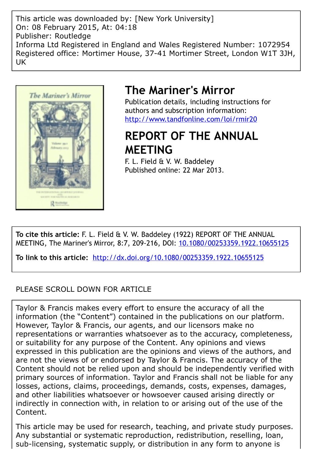 The Mariner's Mirror REPORT of the ANNUAL MEETING