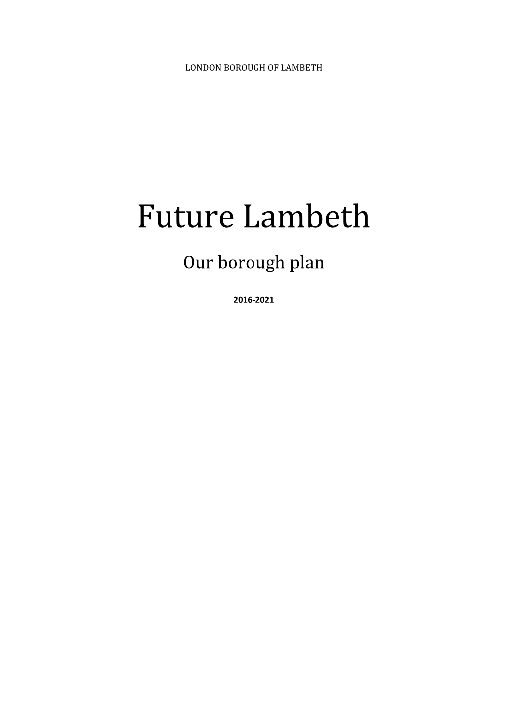 Future Lambeth Our Borough Plan