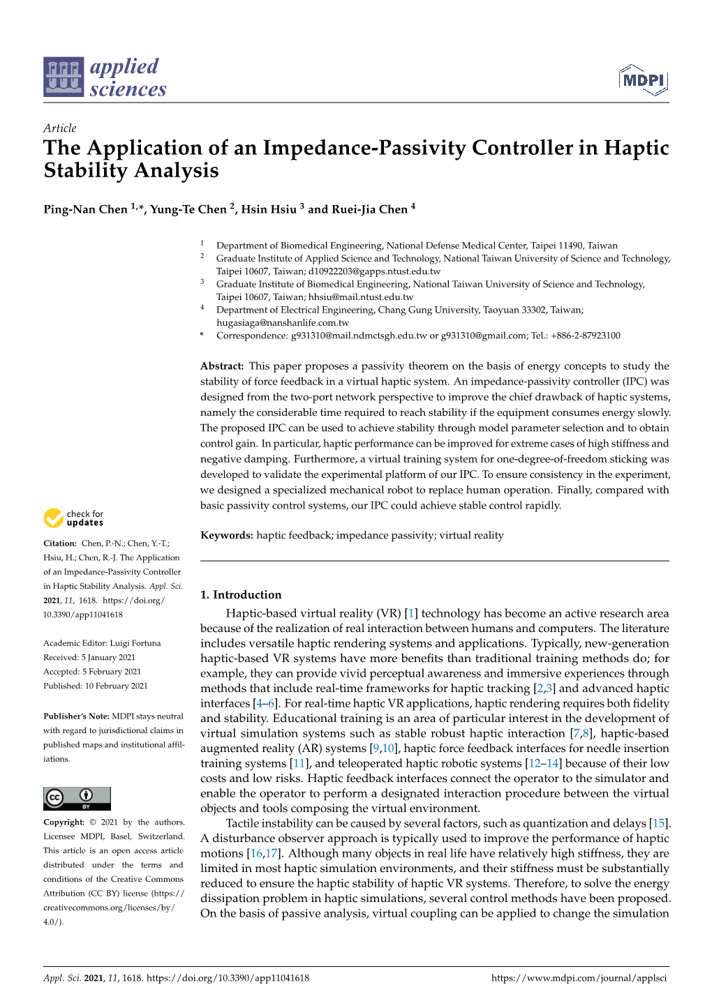 The Application of an Impedance-Passivity Controller in Haptic Stability Analysis