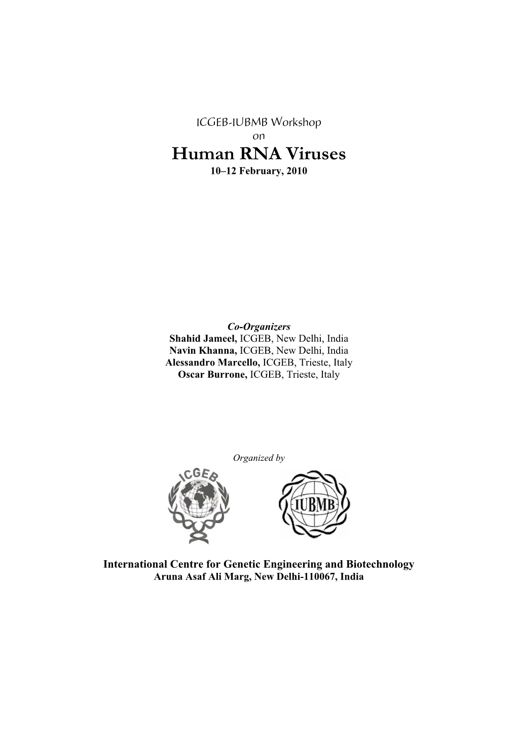 Human RNA Viruses 10–12 February, 2010