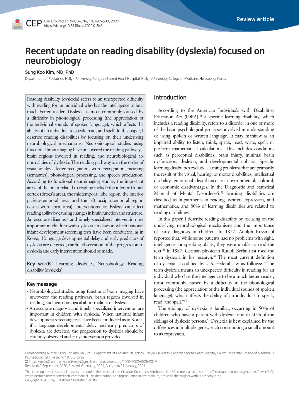 Recent Update on Reading Disability (Dyslexia) Focused on Neurobiology