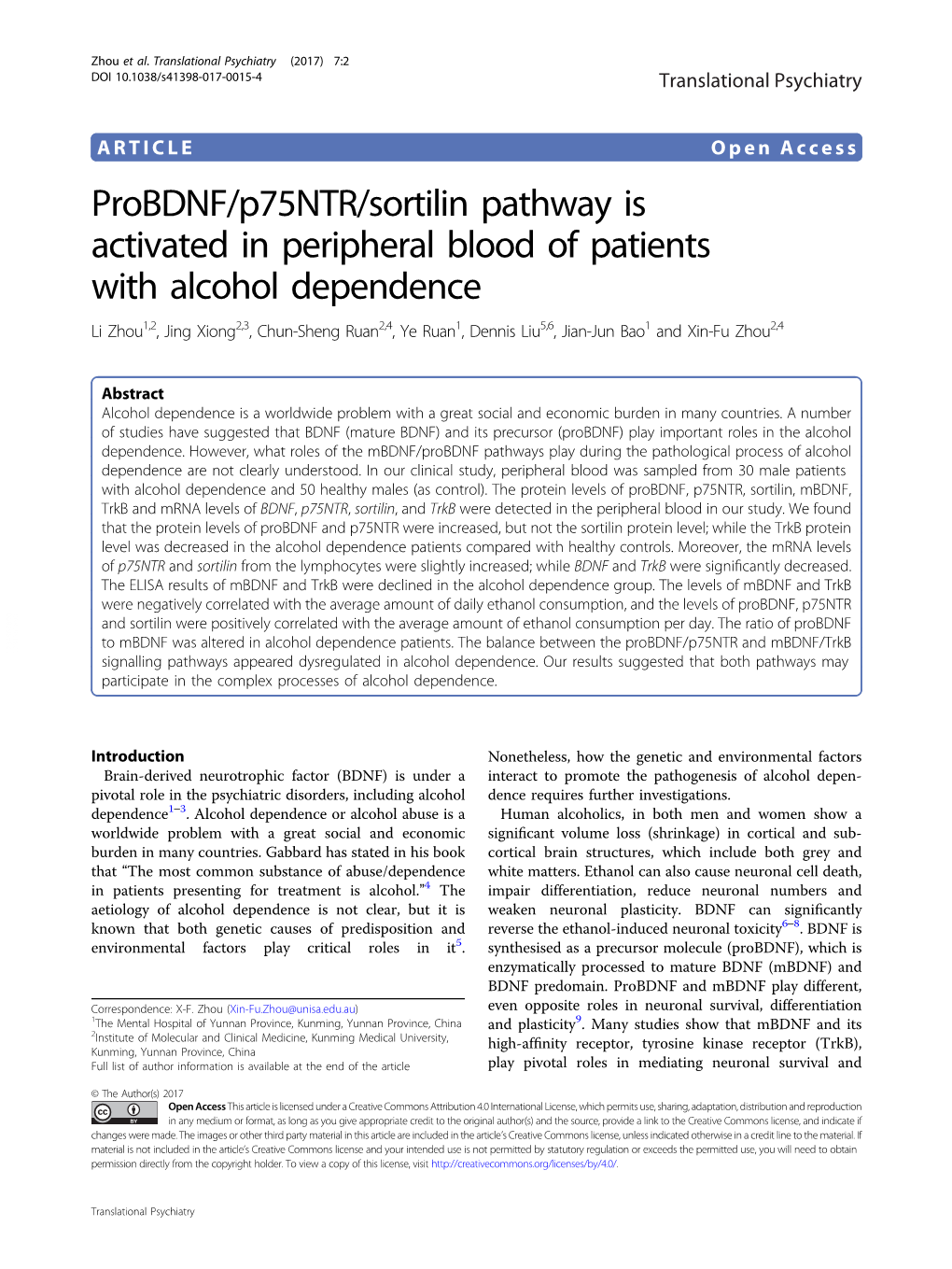 Probdnf/P75ntr/Sortilin Pathway Is Activated in Peripheral Blood of Patients with Alcohol Dependence