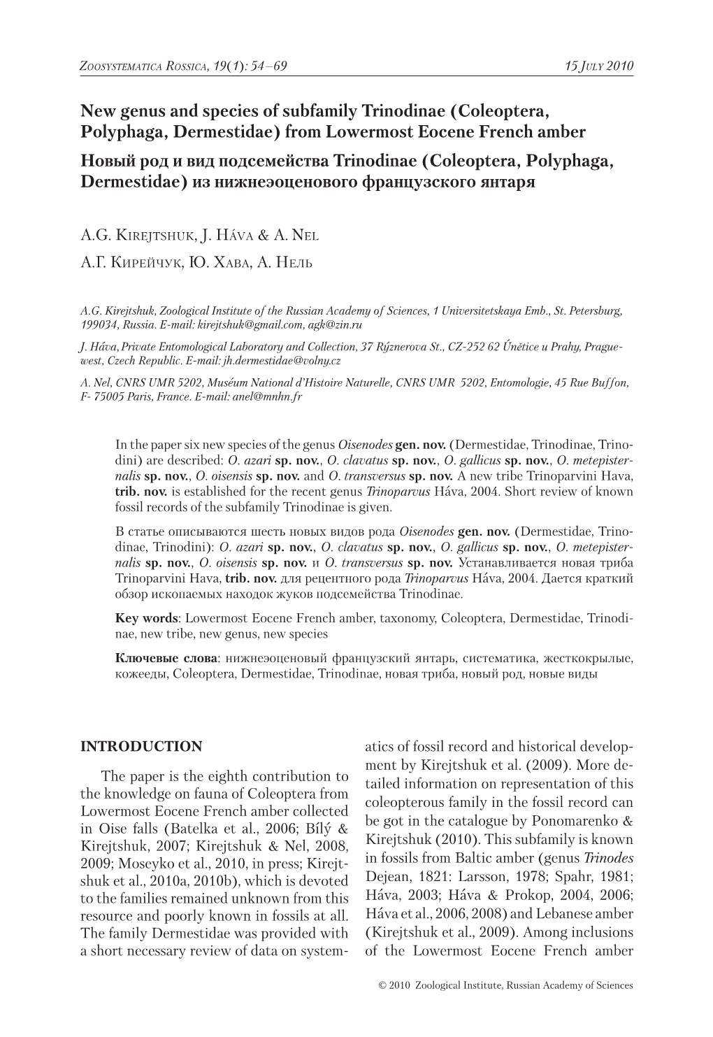 New Genus and Species of Subfamily Trinodinae (Coleoptera, Polyphaga