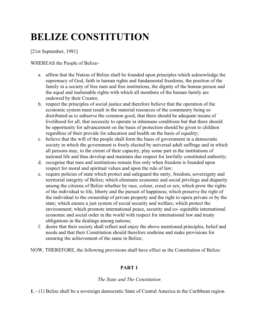 Belize Constitution