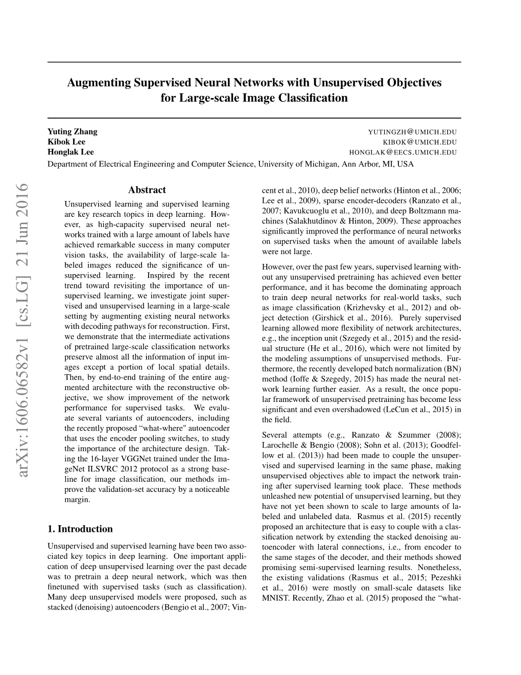 Augmenting Supervised Neural Networks with Unsupervised Objectives for Large-Scale Image Classiﬁcation