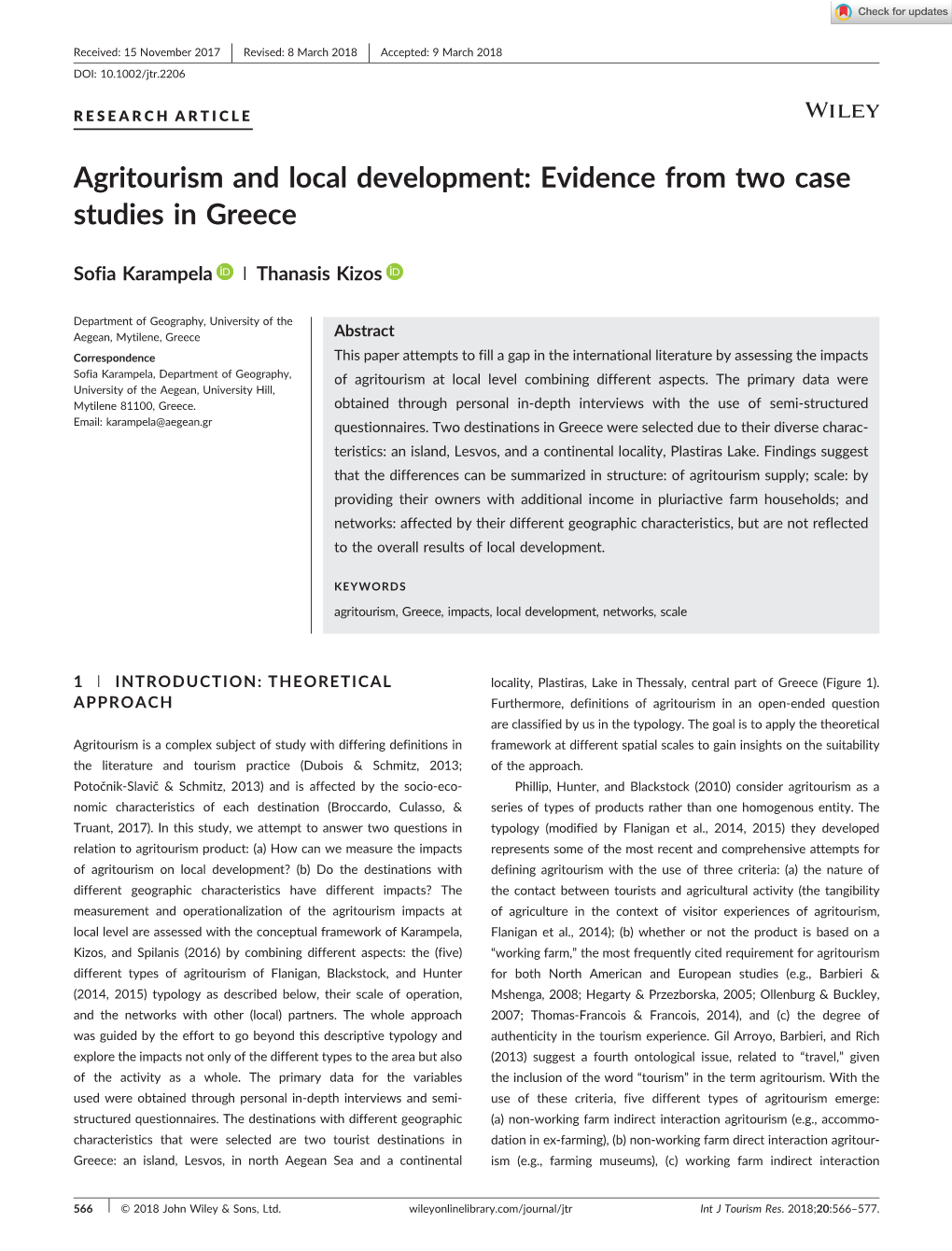 Agritourism and Local Development: Evidence from Two Case Studies in Greece