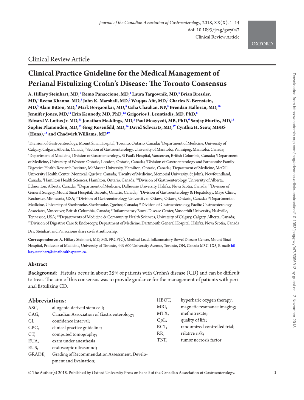 Clinical Practice Guideline for the Medical Management of Perianal