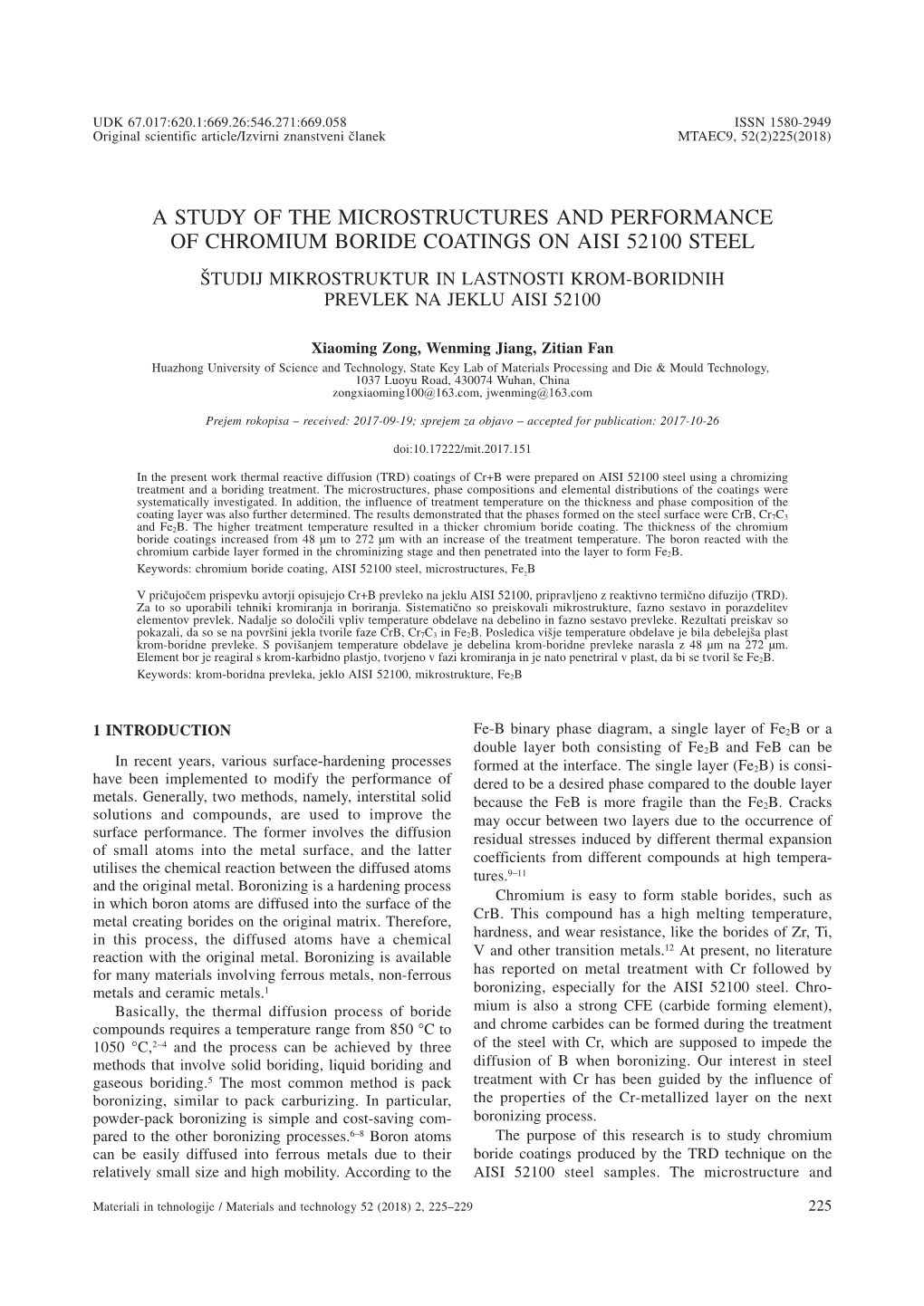 A Study of the Microstructures and Performance of Chromium Boride