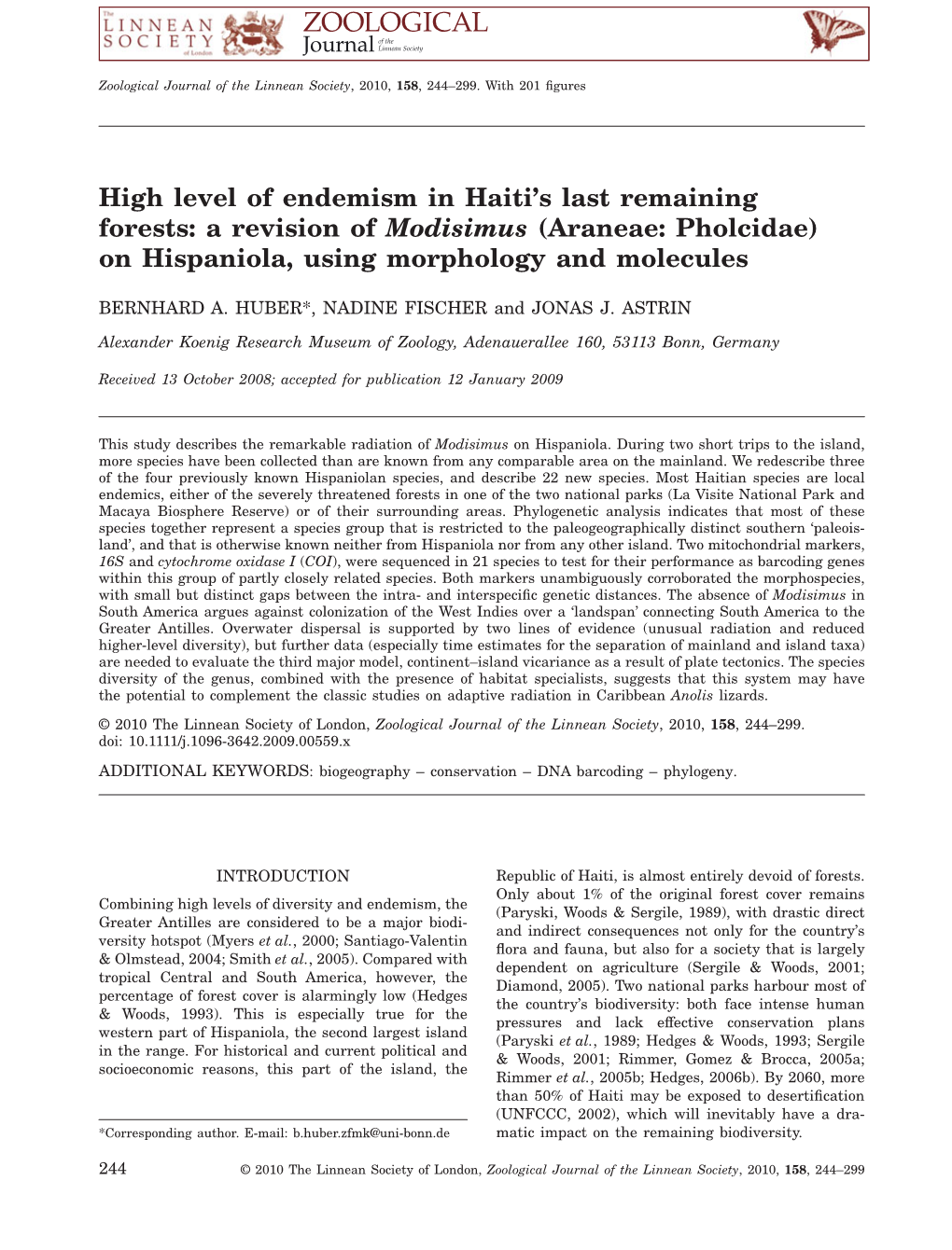 A Revision of Modisimus (Araneae: Pholcidae) on Hispaniola, Using Mo