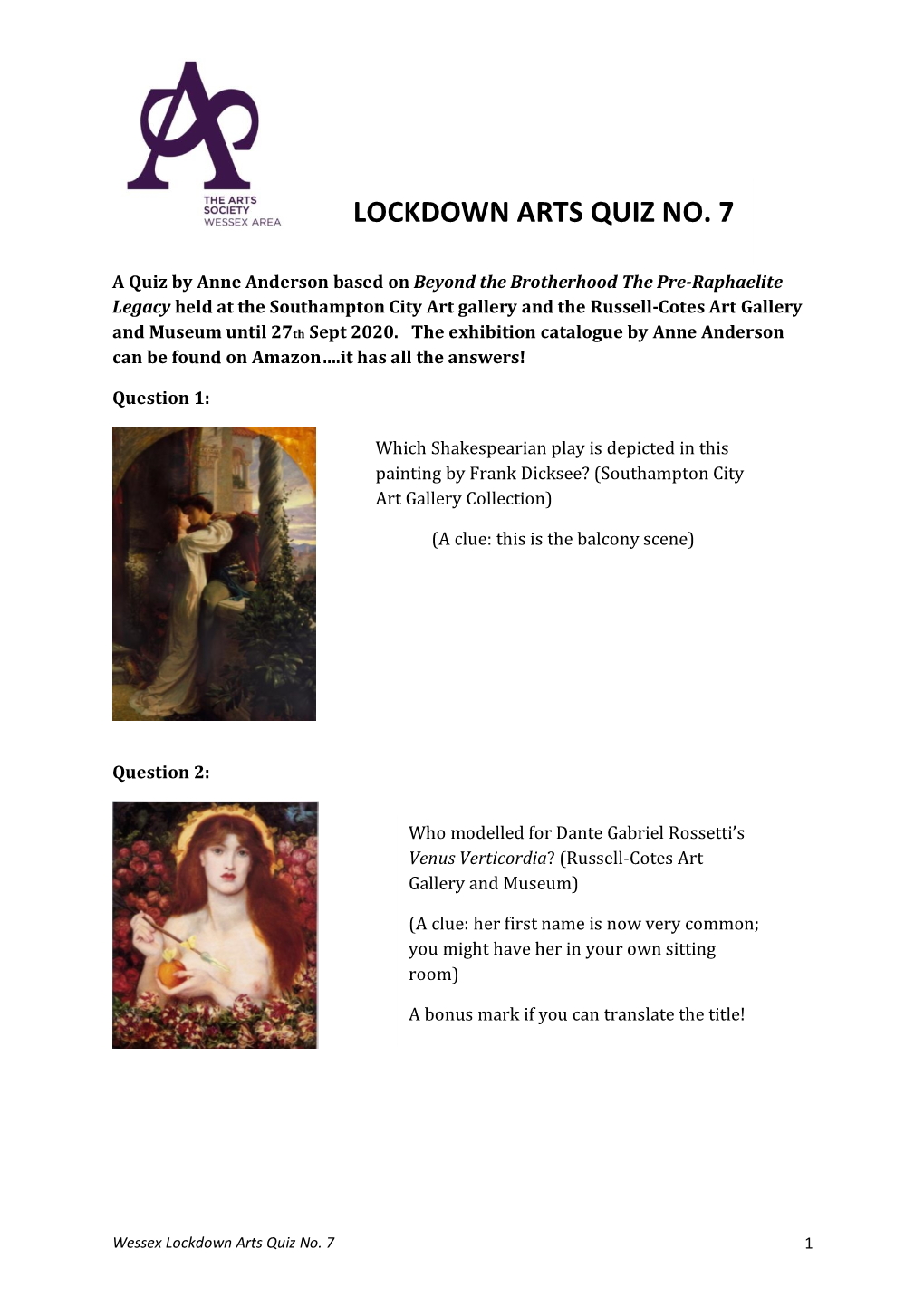 Lockdown Arts Quiz No. 7